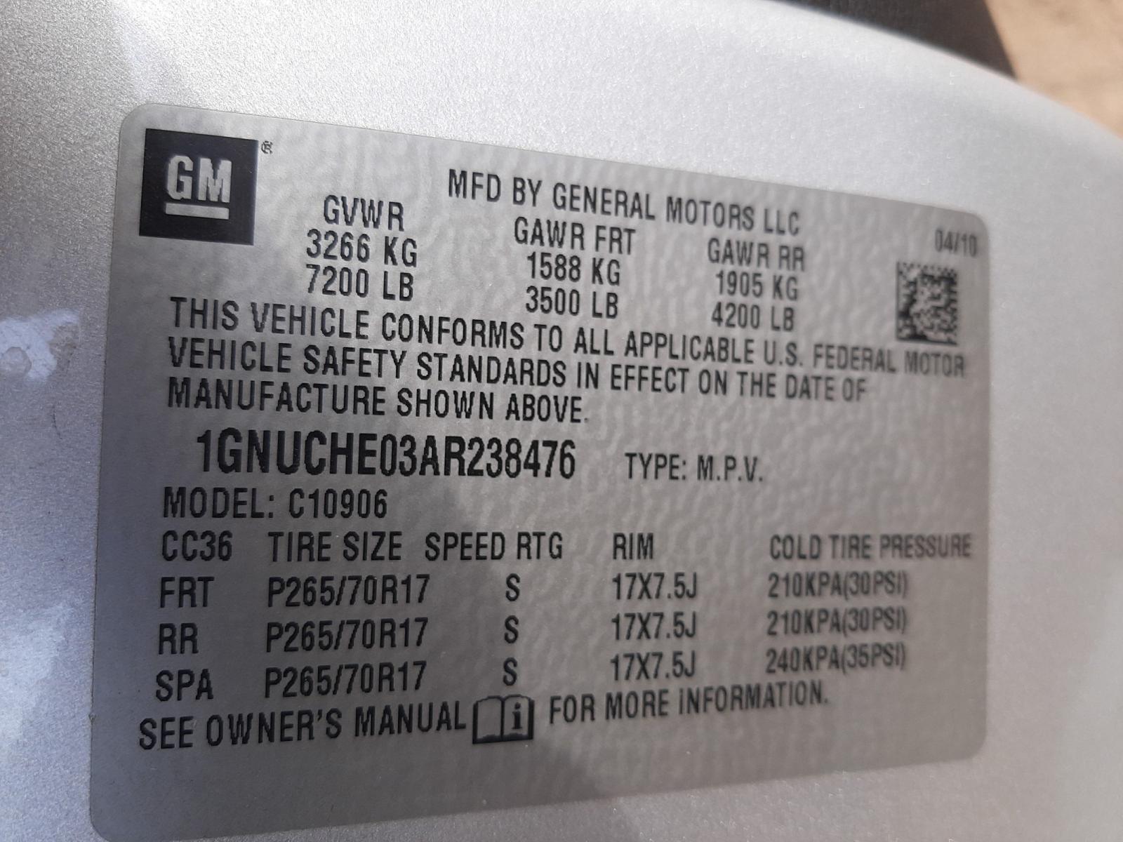 Photo 10 from auction – 2010 CHEVROLET SUBURBAN C with VIN 1GNUCHE03AR238476