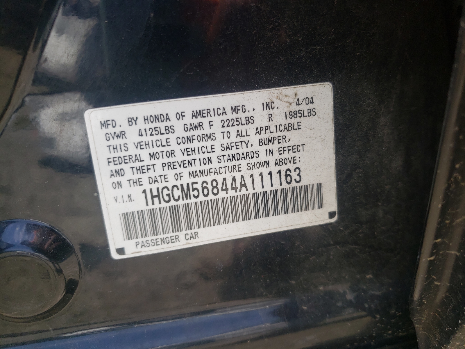 Photo 10 from auction – 2004 HONDA ACCORD EX with VIN 1HGCM56844A111163