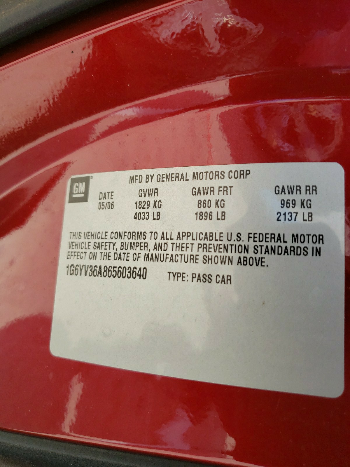 Photo 10 from auction – 2006 CADILLAC XLR with VIN 1G6YV36A865603640