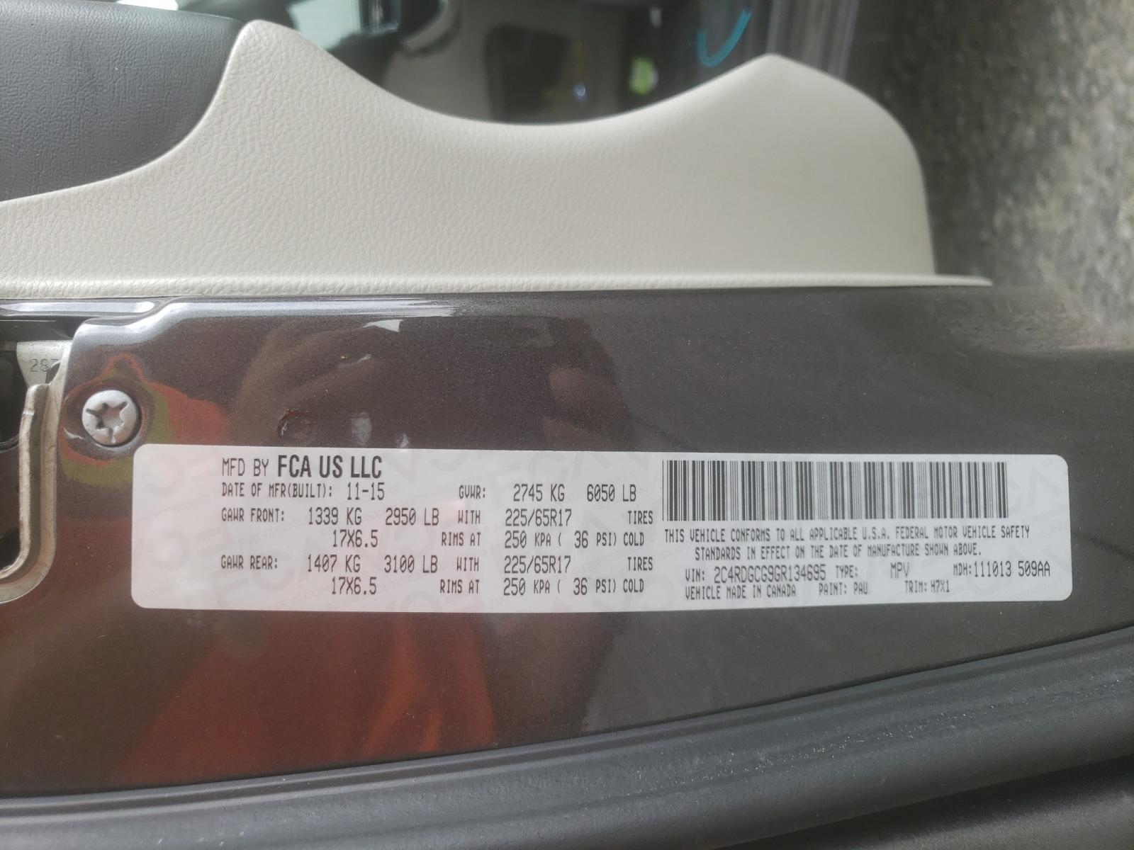 Photo 10 from auction – 2016 DODGE GRAND CARA with VIN 2C4RDGCG9GR134695
