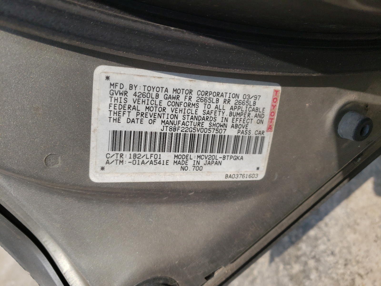 Photo 10 from auction – 1997 LEXUS ES 300 with VIN JT8BF22G5V0057507