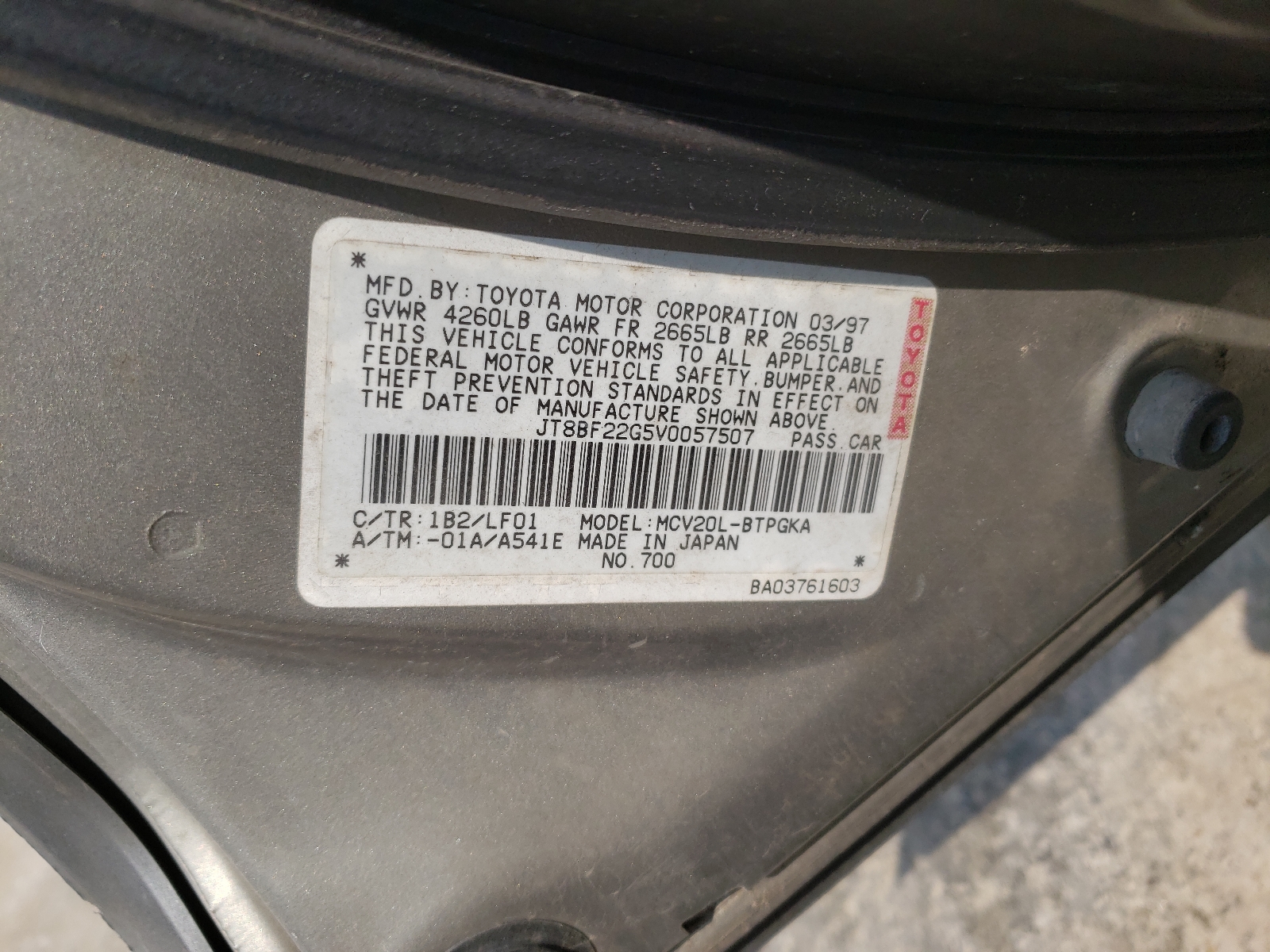 Zdjęcie 10 z aukcji – 1997 LEXUS ES 300 z VIN JT8BF22G5V0057507