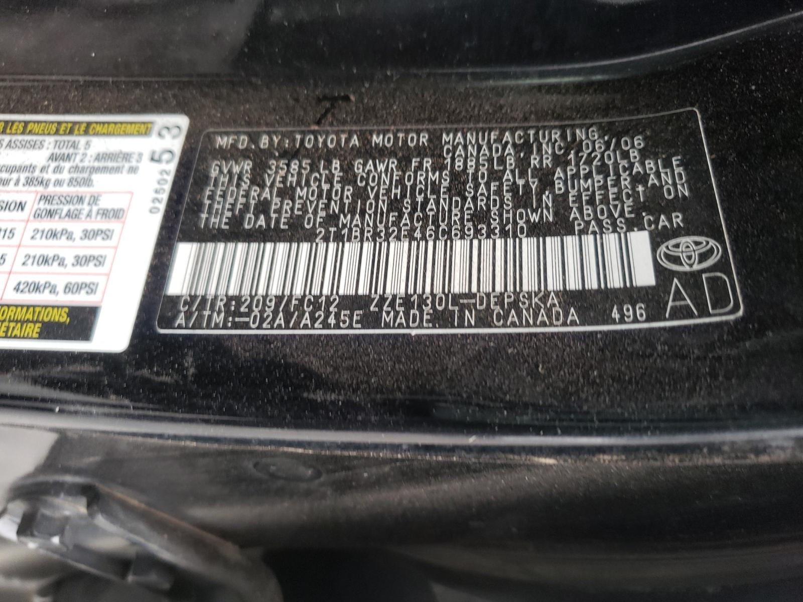 Photo 10 from auction – 2006 TOYOTA COROLLA CE with VIN 2T1BR32E46C693310