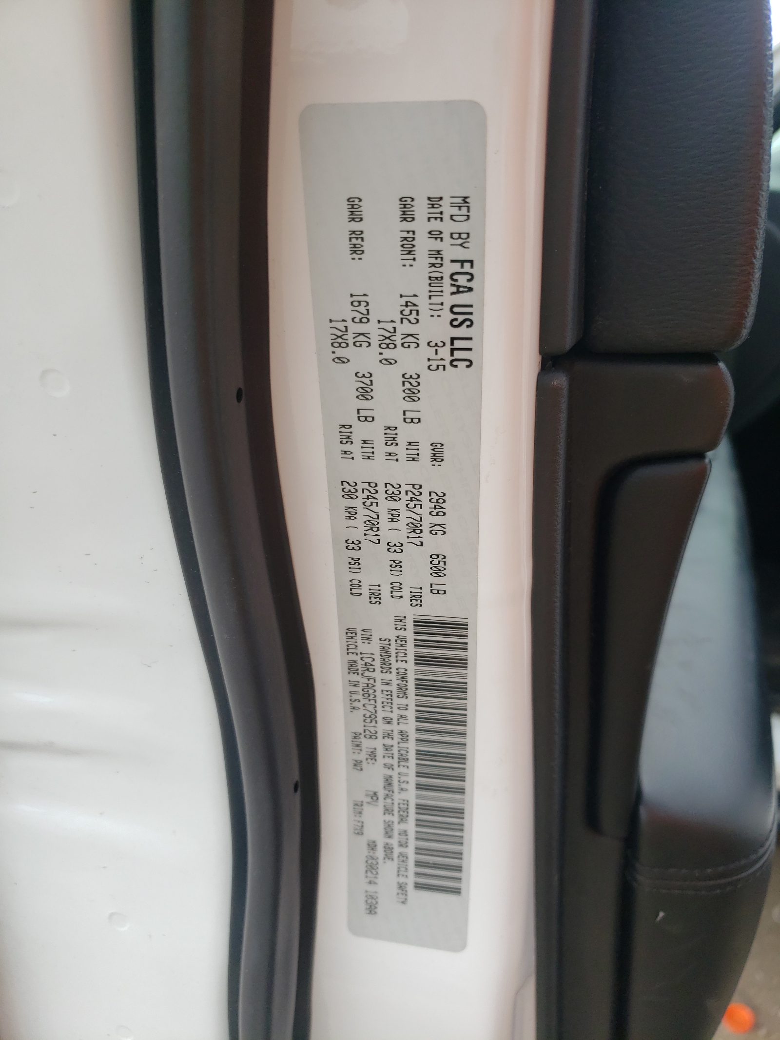 Photo 10 from auction – 2015 JEEP GRAND CHER with VIN 1C4RJFAG6FC795128