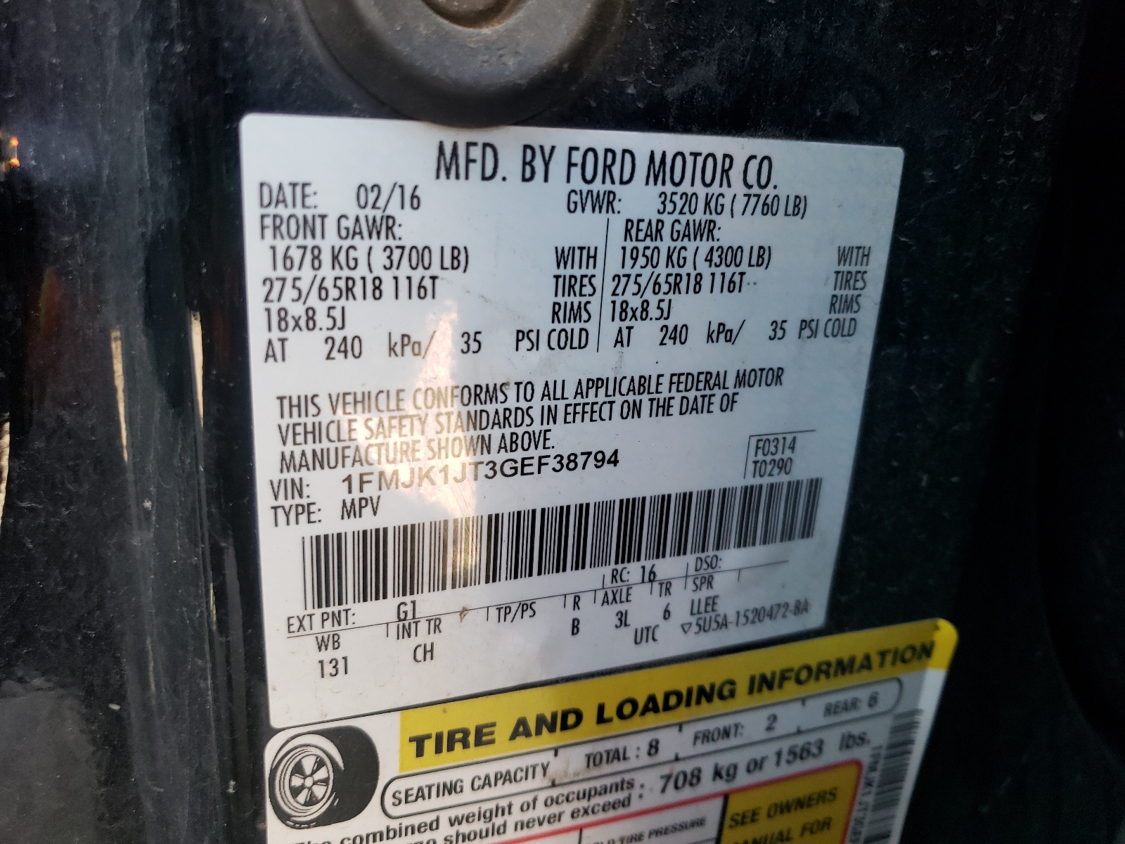 Photo 10 from auction – 2016 FORD EXPEDITION with VIN 1FMJK1JT3GEF38794