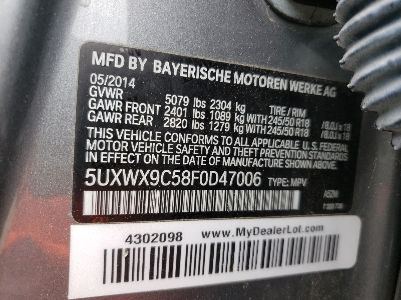 Photo 10 from auction – 2015 BMW X3 XDRIVE2 with VIN 5UXWX9C58F0D47006