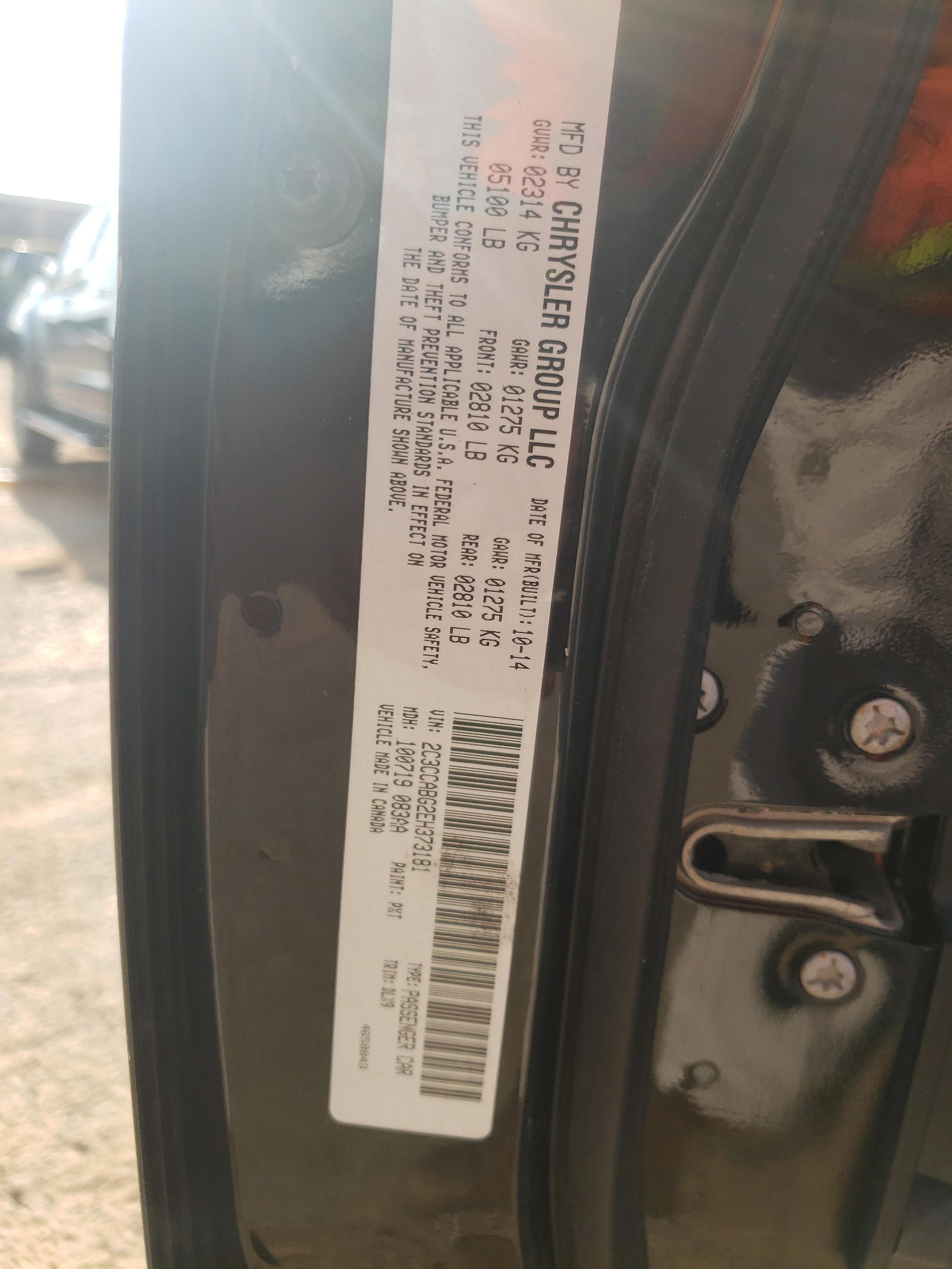 Photo 10 from auction – 2014 CHRYSLER 300 S with VIN 2C3CCABG2EH373181