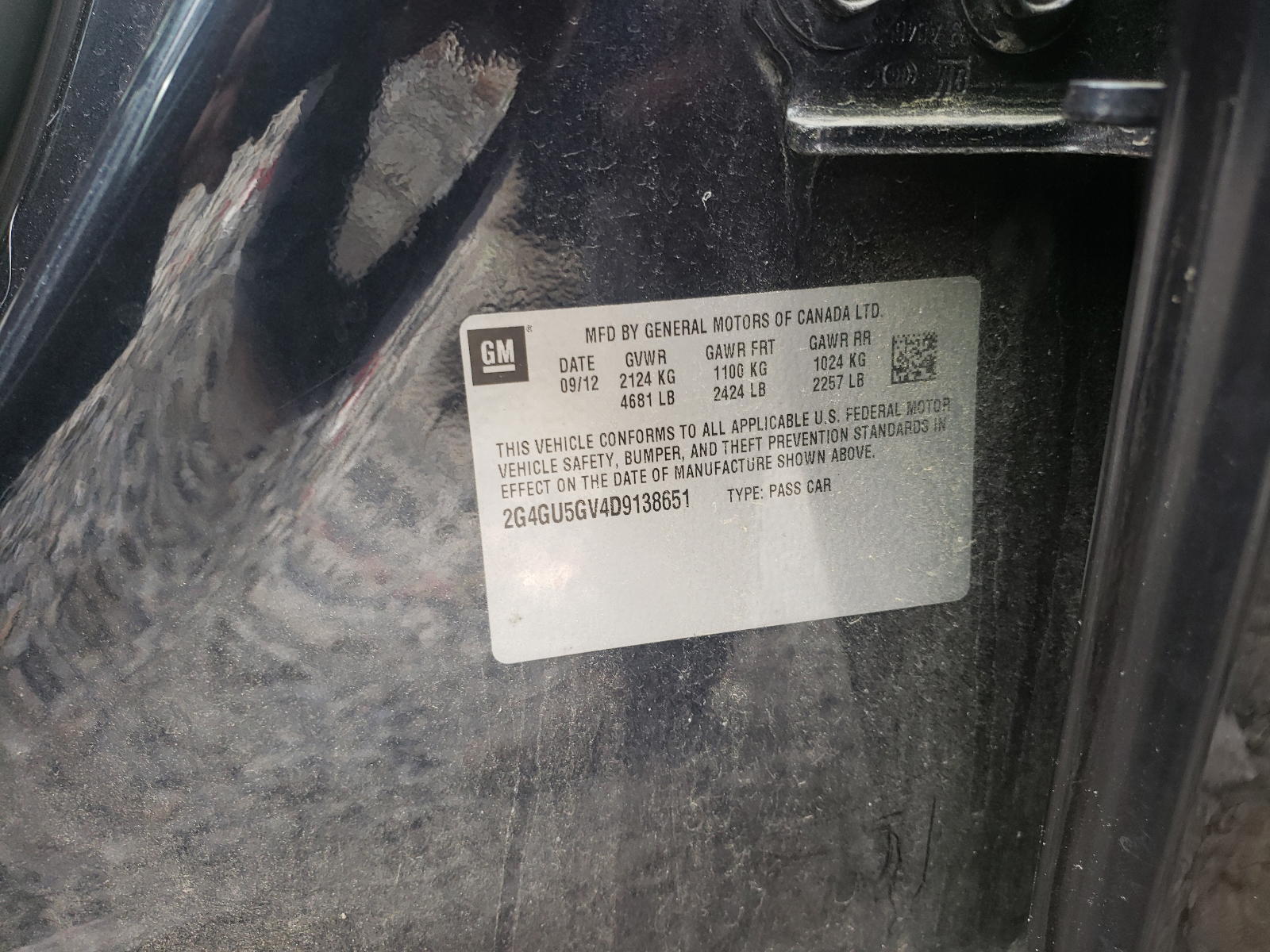Photo 10 from auction – 2013 BUICK REGAL PREM with VIN 2G4GU5GV4D9138651