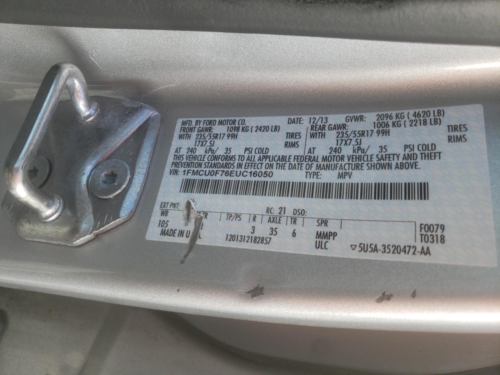 Photo 10 from auction – 2014 FORD ESCAPE S with VIN 1FMCU0F76EUC16050