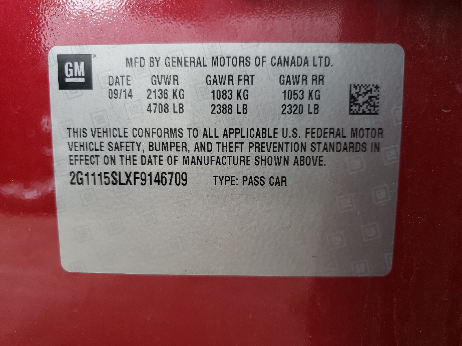 Photo 10 from auction – 2015 CHEVROLET IMPALA LT with VIN 2G1115SLXF9146709
