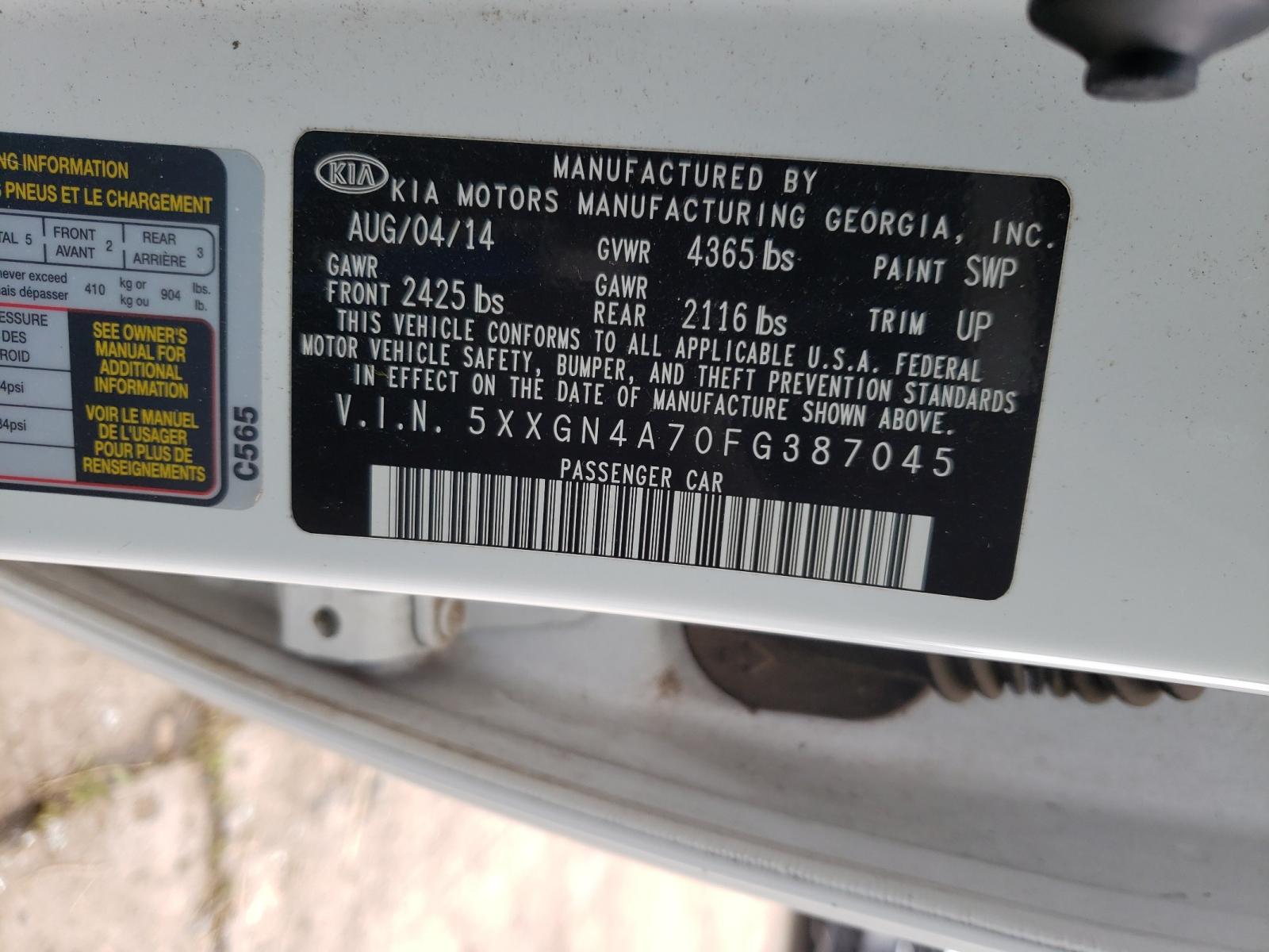 Photo 10 from auction – 2015 KIA OPTIMA EX with VIN 5XXGN4A70FG387045