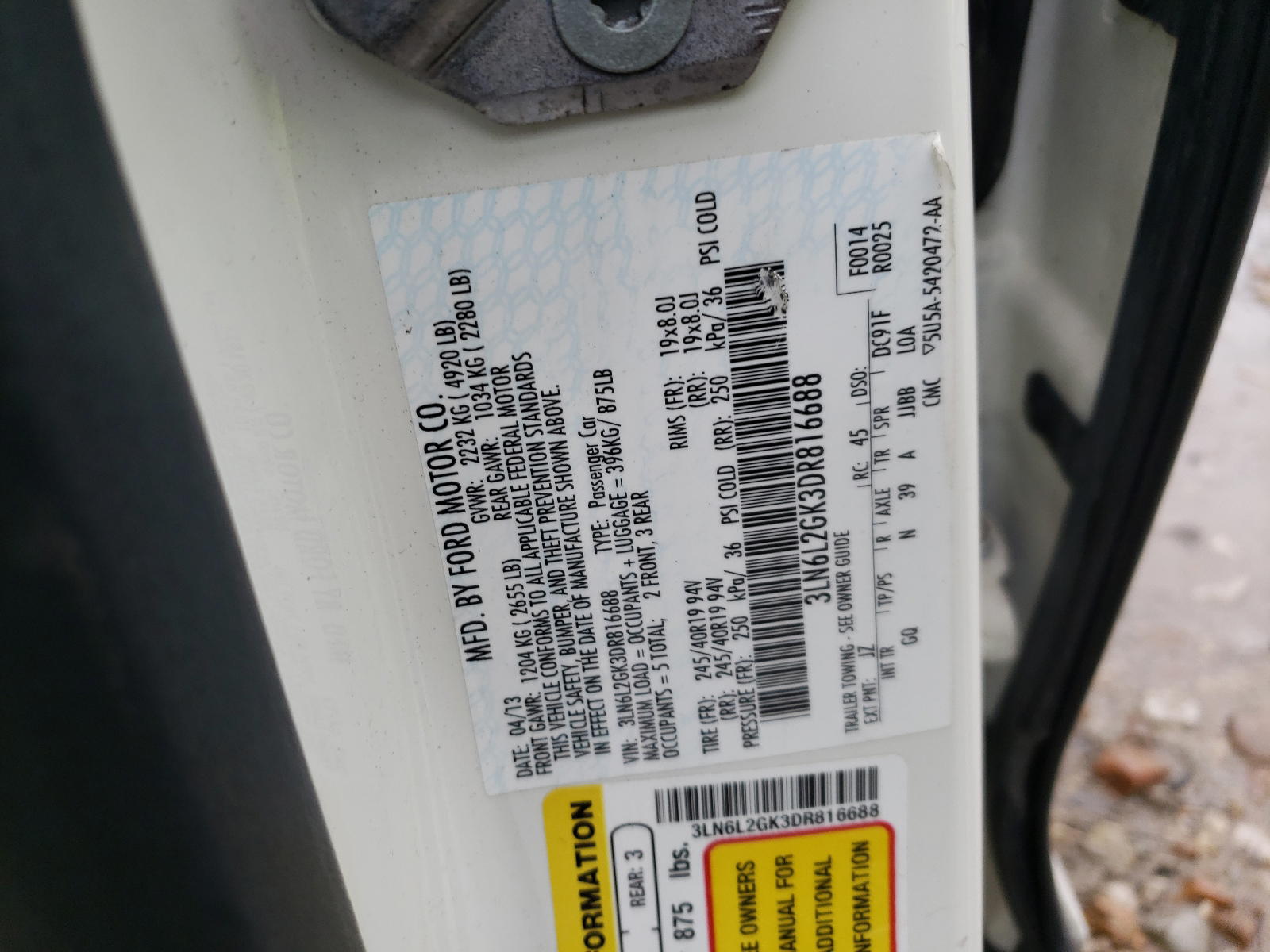Photo 10 from auction – 2013 LINCOLN MKZ with VIN 3LN6L2GK3DR816688