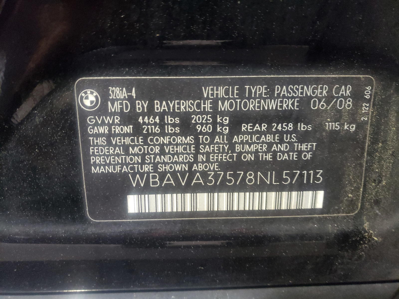 Photo 10 from auction – 2008 BMW 328 I with VIN WBAVA37578NL57113