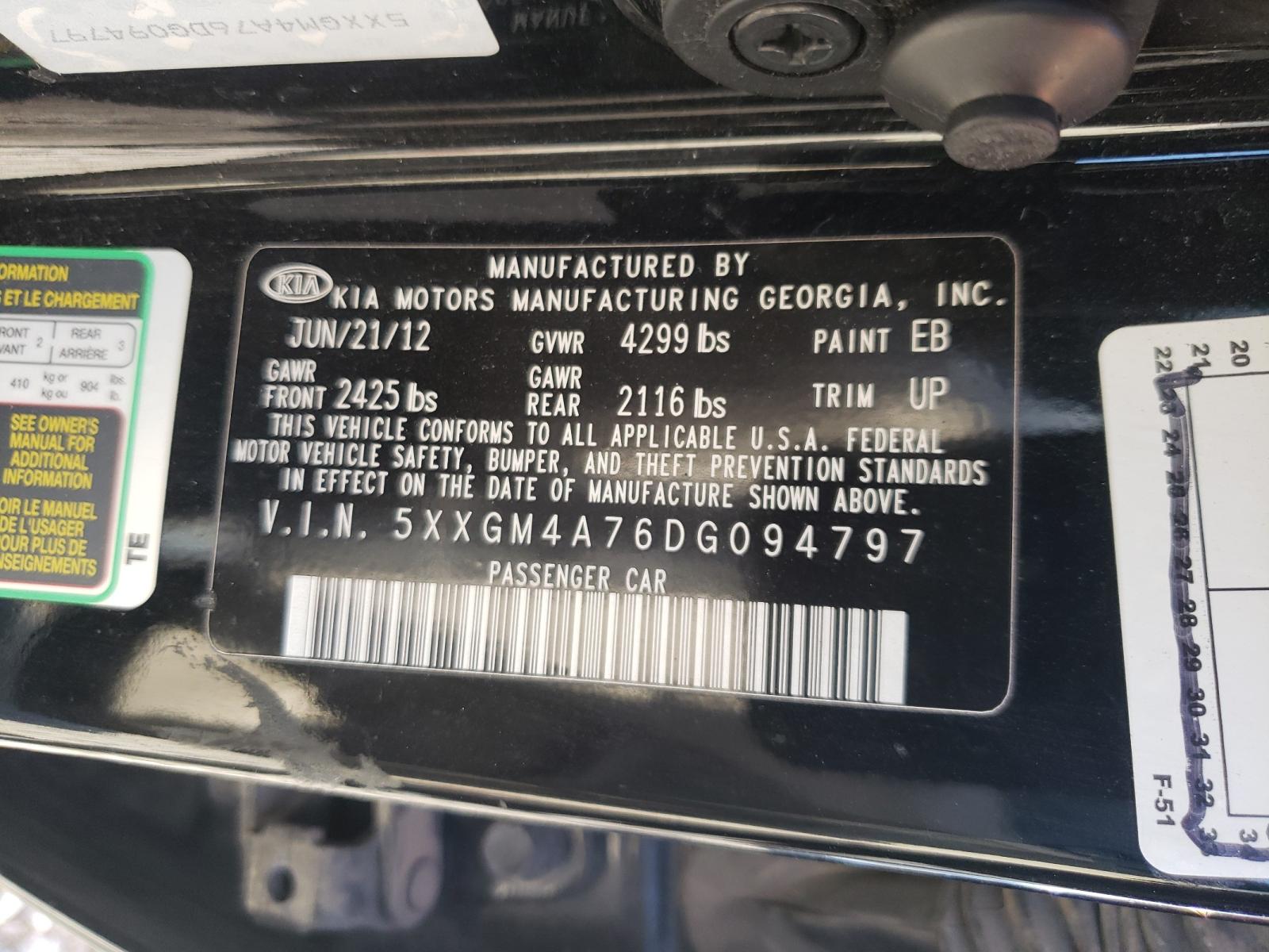 Photo 10 from auction – 2013 KIA OPTIMA LX with VIN 5XXGM4A76DG094797