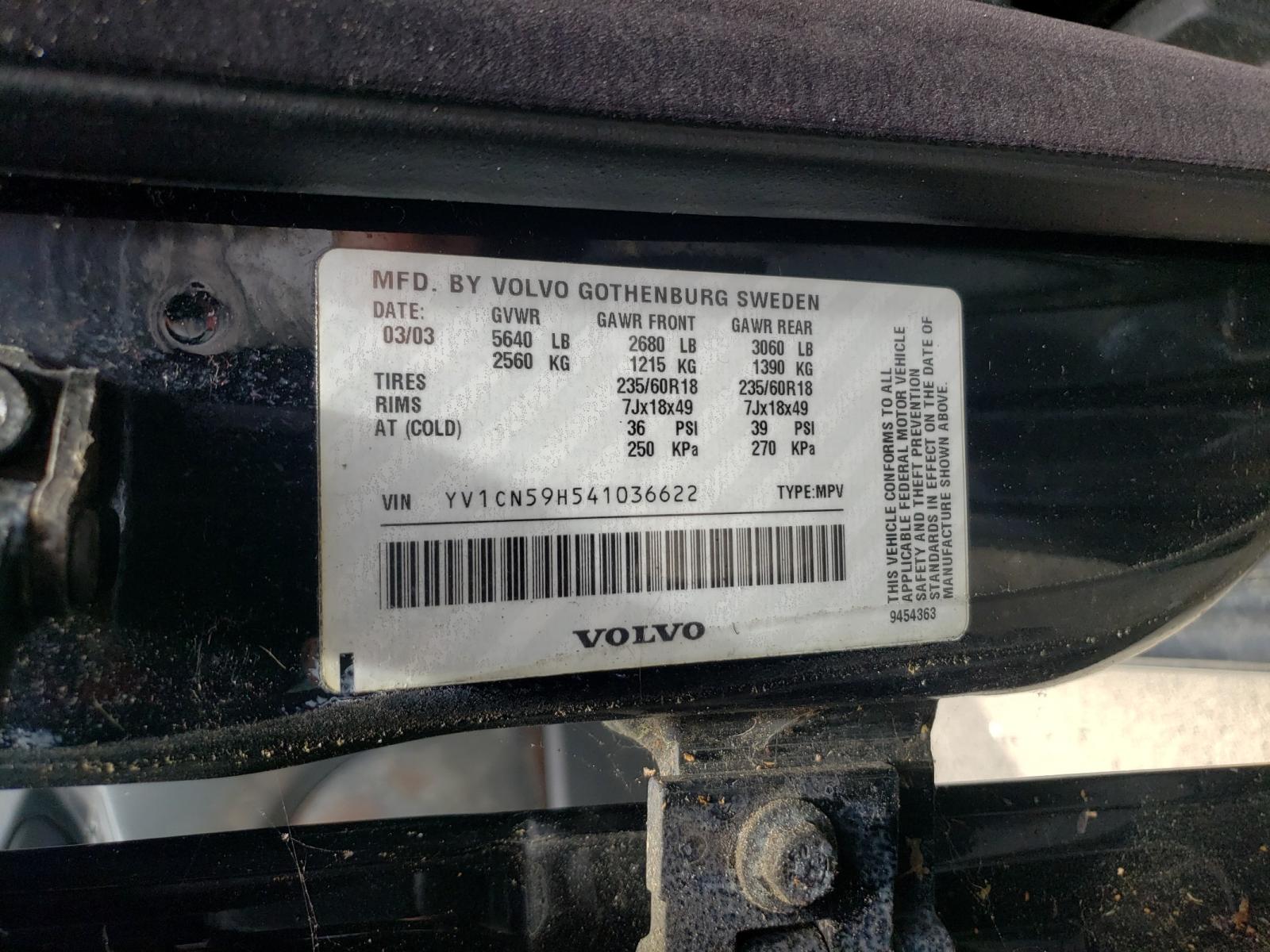 Photo 10 from auction – 2004 VOLVO XC90 with VIN YV1CN59H541036622