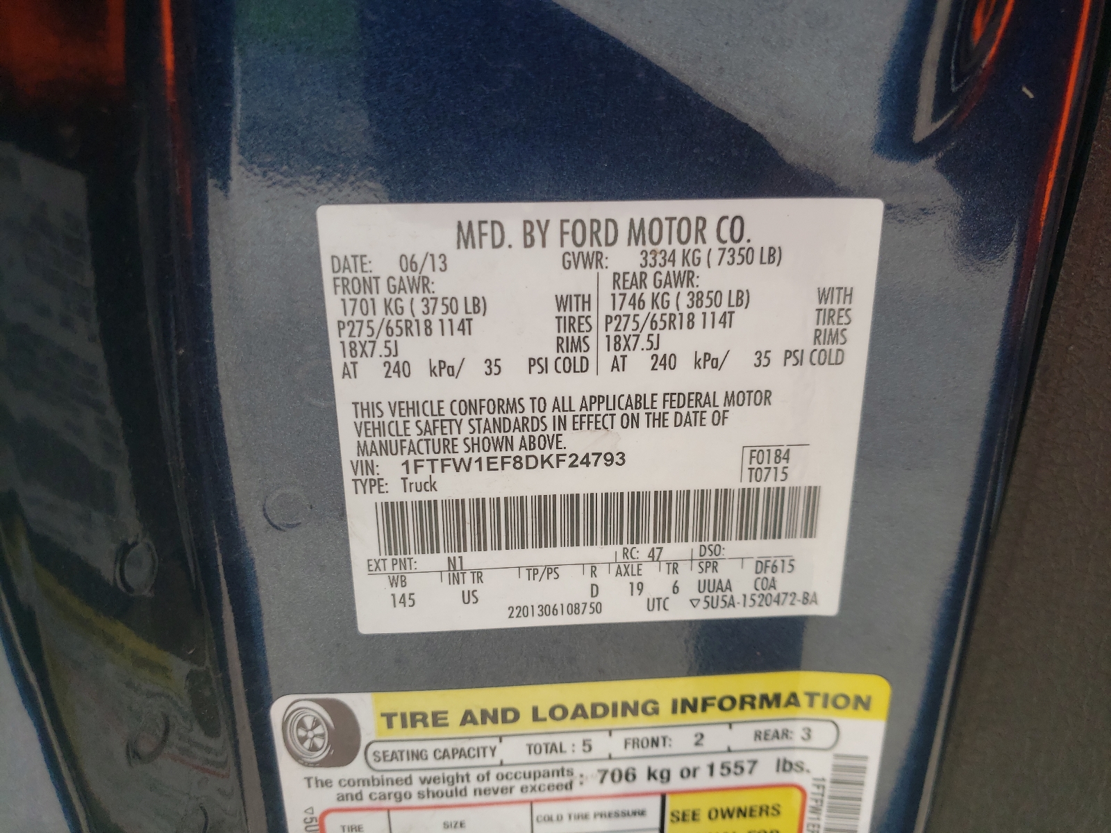 Photo 10 from auction – 2013 FORD F150 SUPER with VIN 1FTFW1EF8DKF24793
