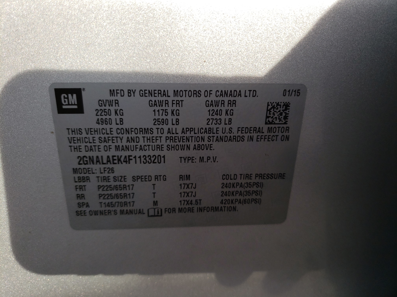 Zdjęcie 10 z aukcji – 2015 CHEVROLET EQUINOX LS z VIN 2GNALAEK4F1133201