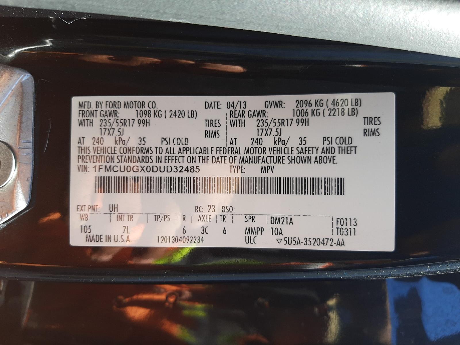 Photo 10 from auction – 2013 FORD ESCAPE SE with VIN 1FMCU0GX0DUD32485