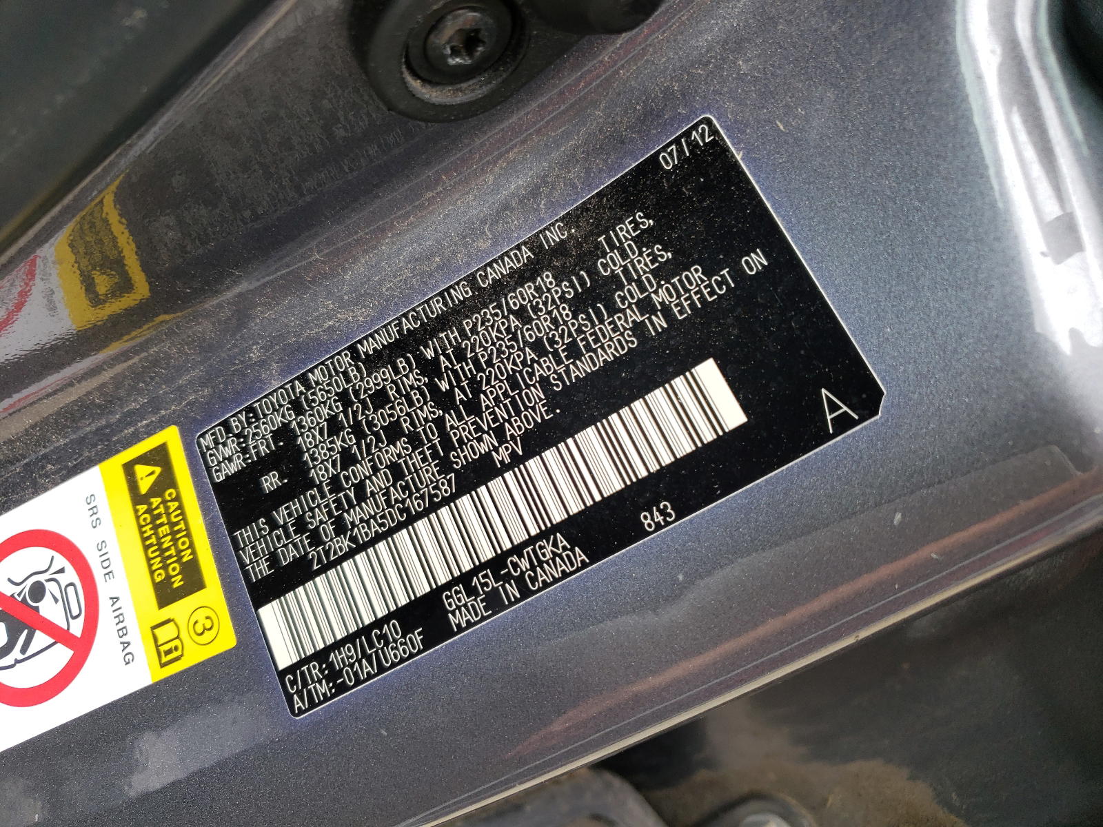 Photo 10 from auction – 2013 LEXUS RX 350 BAS with VIN 2T2BK1BA5DC167587