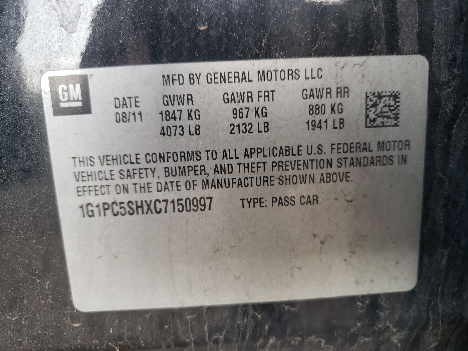 Photo 10 from auction – 2012 CHEVROLET CRUZE with VIN 1G1PC5SHXC7150997