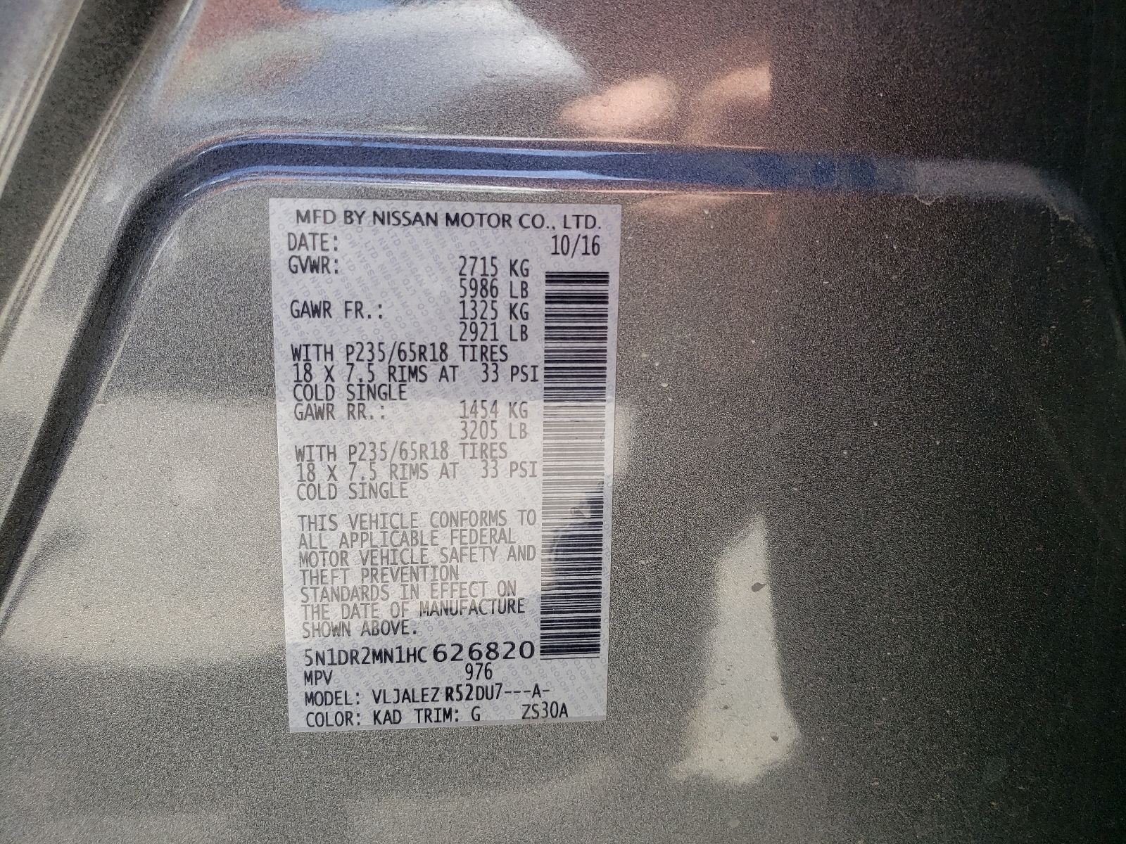 Photo 10 from auction – 2017 NISSAN PATHFINDER with VIN 5N1DR2MN1HC626820