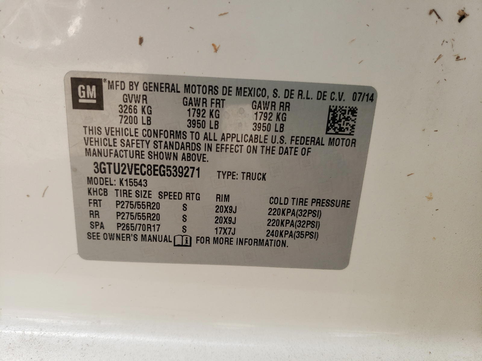 Photo 10 from auction – 2014 GMC SIERRA K15 with VIN 3GTU2VEC8EG539271