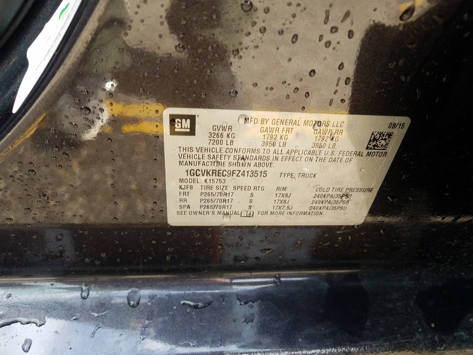 Photo 10 from auction – 2015 CHEVROLET SILVERADO with VIN 1GCVKREC9FZ413515