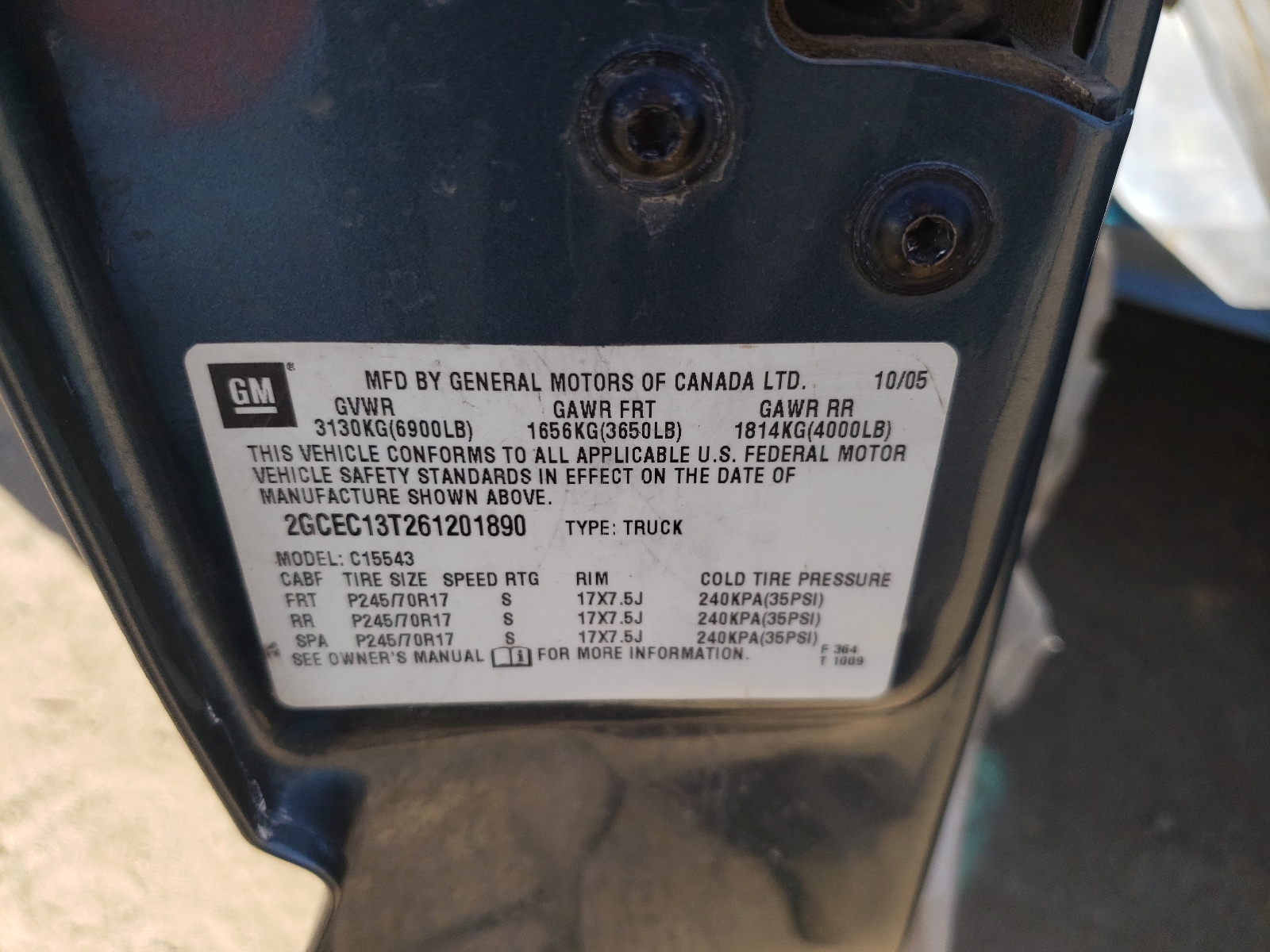 Zdjęcie 10 z aukcji – 2006 CHEVROLET SILVERADO z VIN 2GCEC13T261201890
