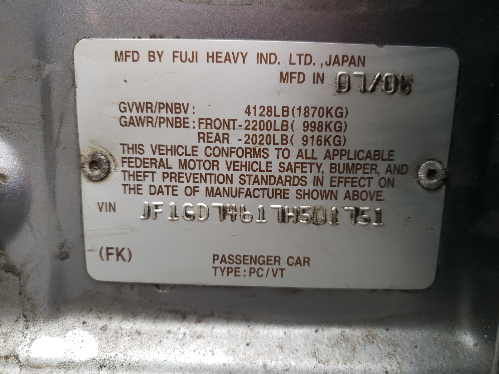 صورة رقم 10 من المزاد - 2007 SUBARU IMPREZA WR مع VIN JF1GD74617H501751