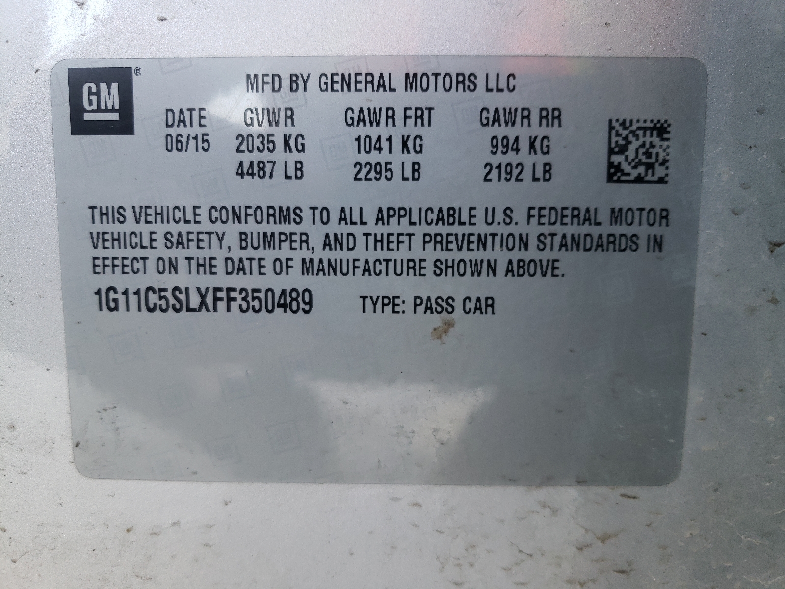 Photo 10 from auction – 2015 CHEVROLET MALIBU 1LT with VIN 1G11C5SLXFF350489