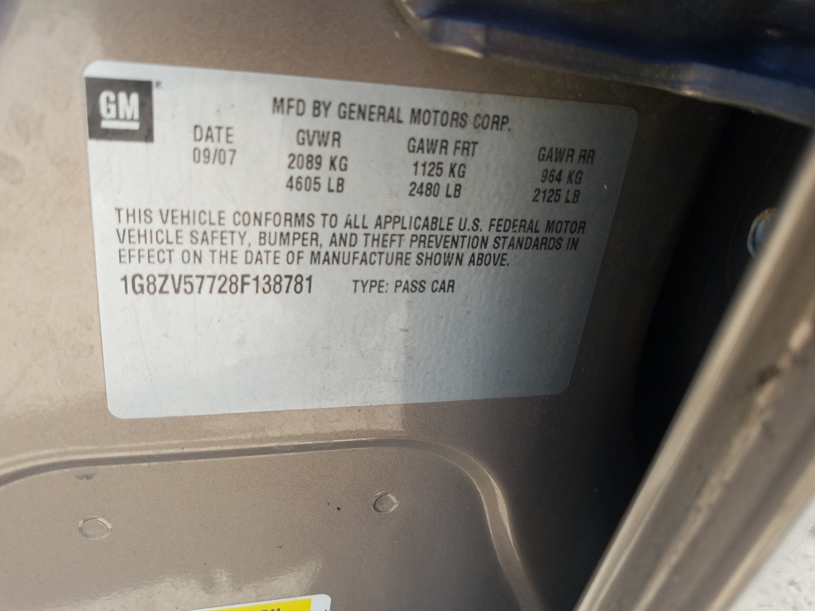 Photo 10 from auction – 2008 SATURN AURA XR with VIN 1G8ZV57728F138781