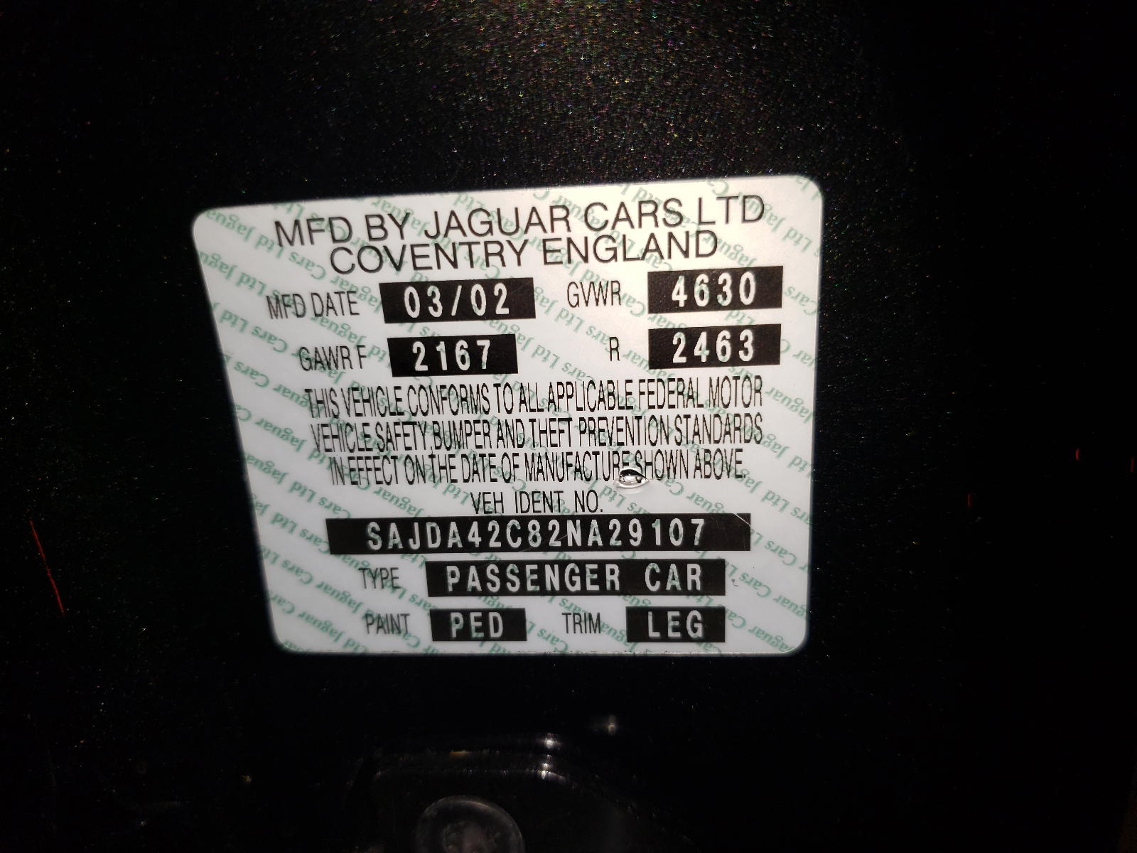 Photo 10 from auction – 2002 JAGUAR XK8 with VIN SAJDA42C82NA29107