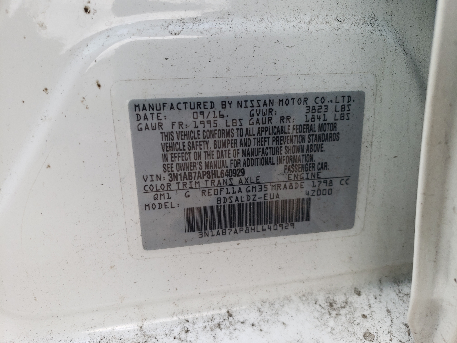 Photo 10 from auction – 2017 NISSAN SENTRA S with VIN 3N1AB7AP8HL640929
