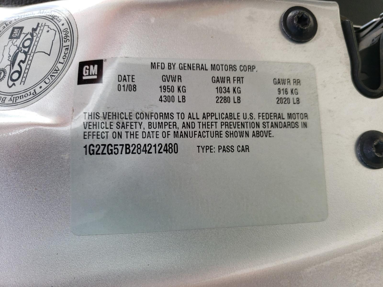 Photo 10 from auction – 2008 PONTIAC G6 BASE with VIN 1G2ZG57B284212480