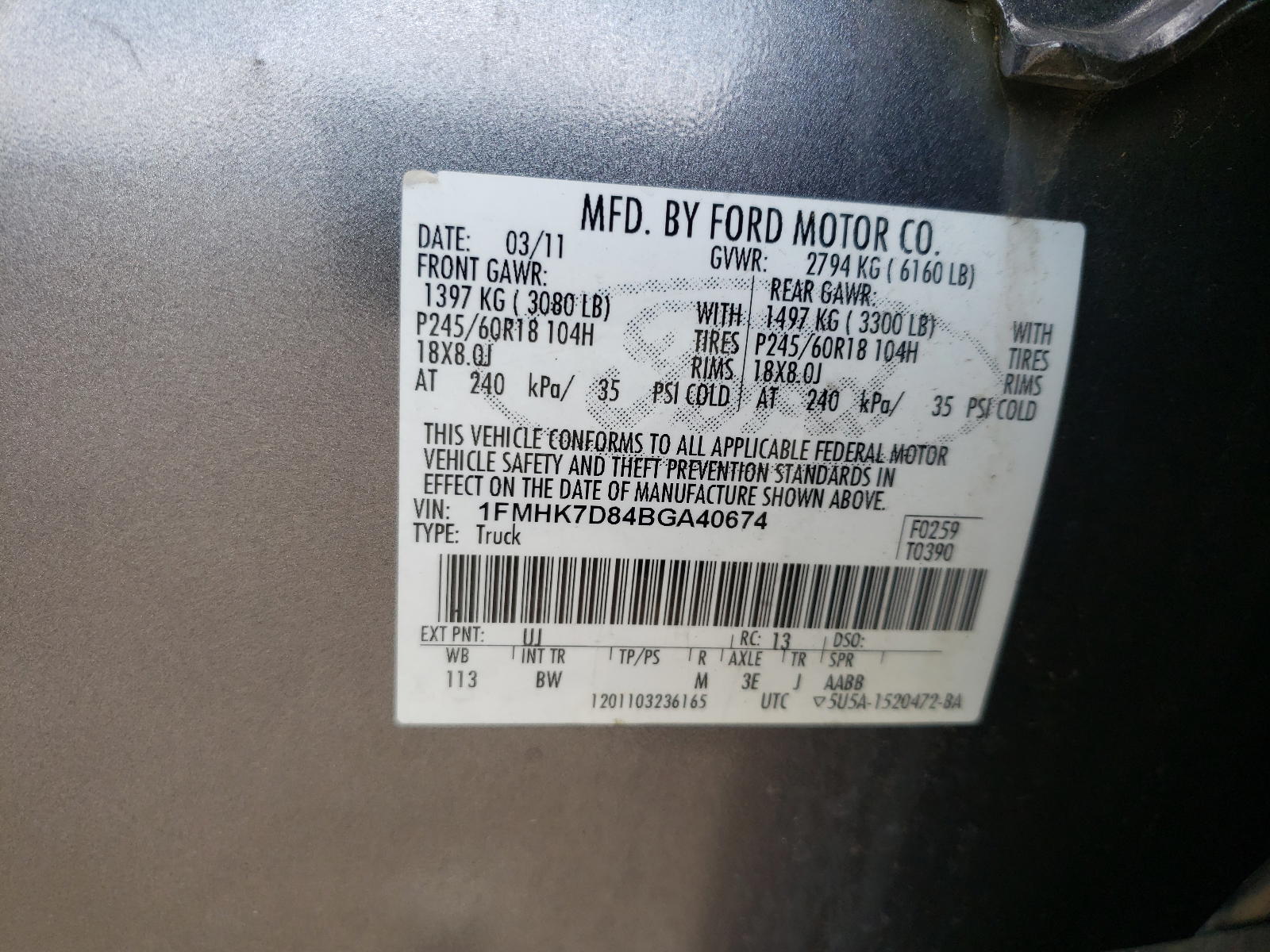 Photo 10 from auction – 2011 FORD EXPLORER X with VIN 1FMHK7D84BGA40674