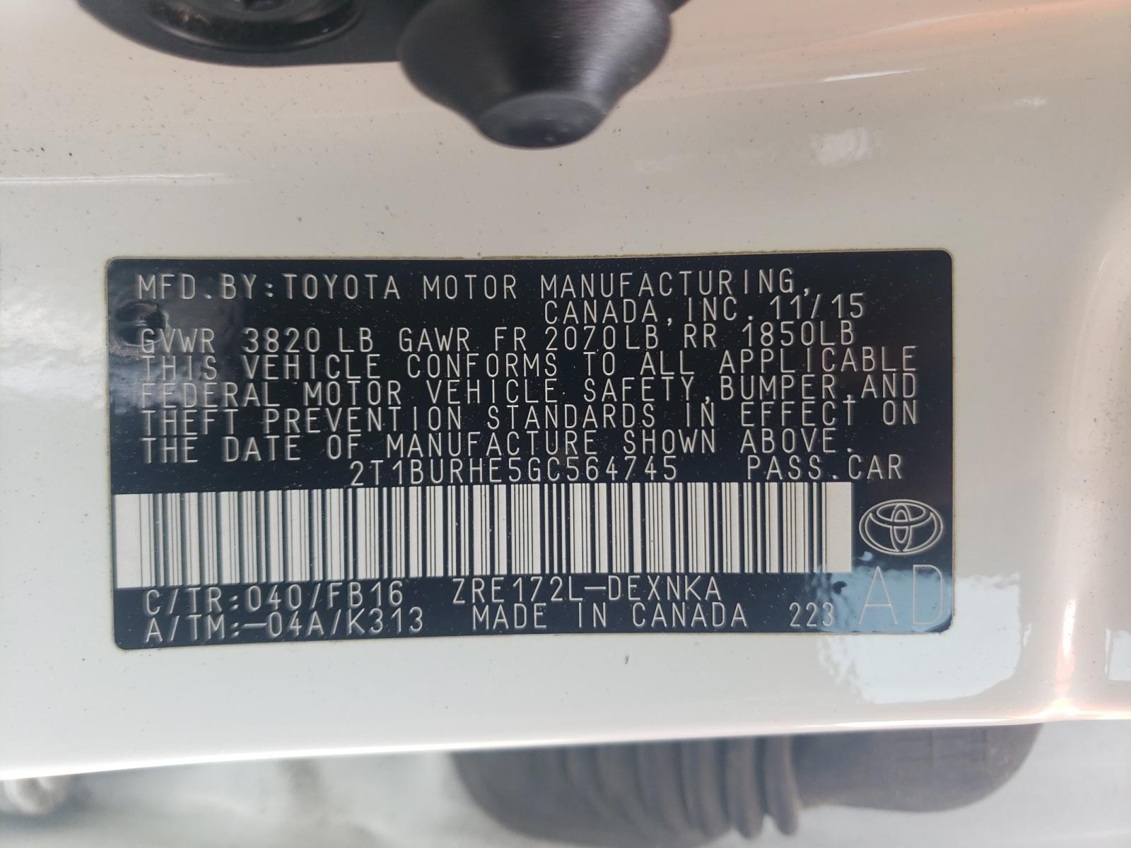 Photo 10 from auction – 2015 TOYOTA COROLLA with VIN 2T1BURHE5GC564745