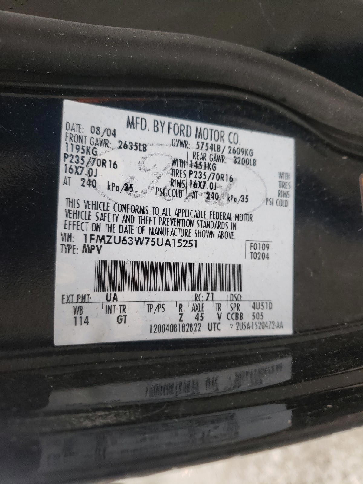Photo 10 from auction – 2006 FORD EXPLORER with VIN 1FMZU63W75UA15251