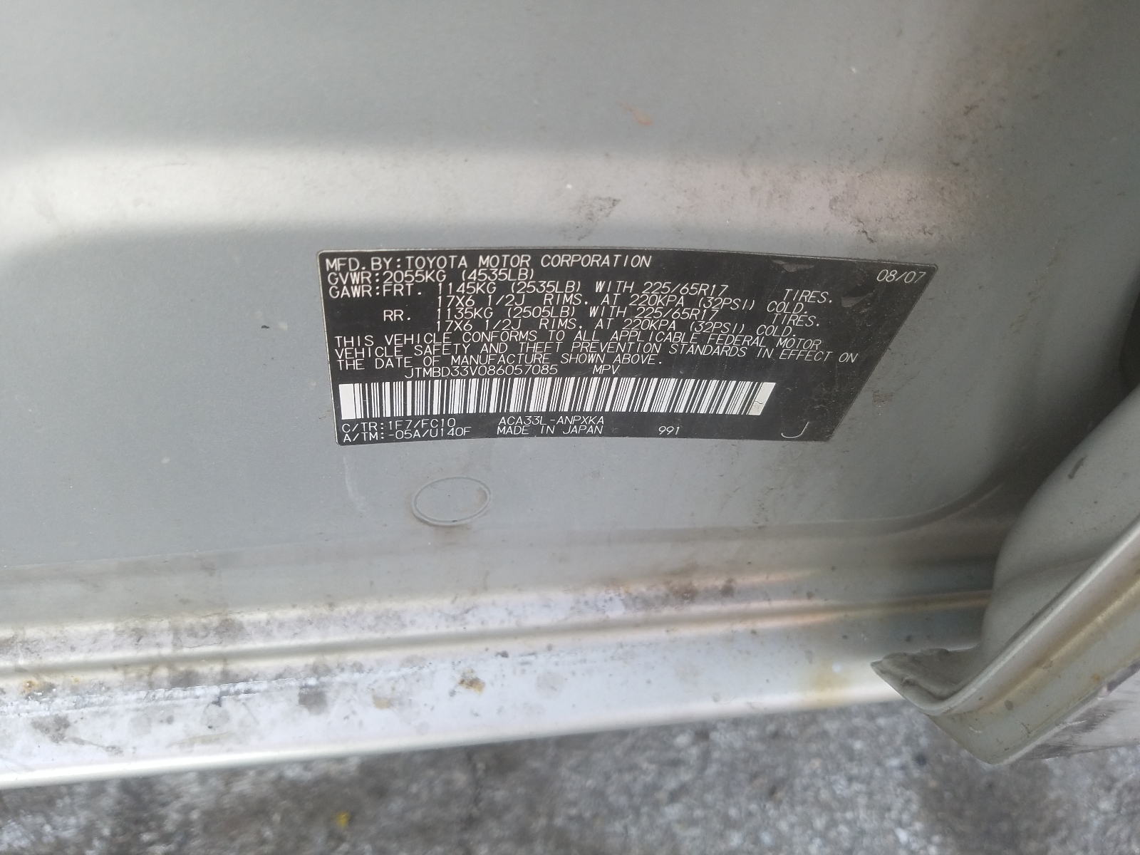 Zdjęcie 10 z aukcji – 2008 TOYOTA RAV4 z VIN JTMBD33V086057085