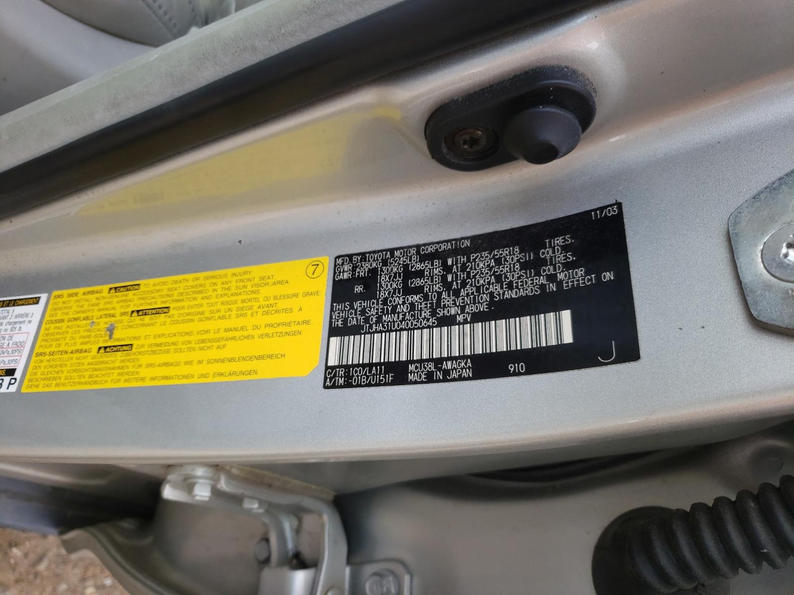 Photo 10 from auction – 2004 LEXUS RX 330 with VIN JTJHA31U040050645