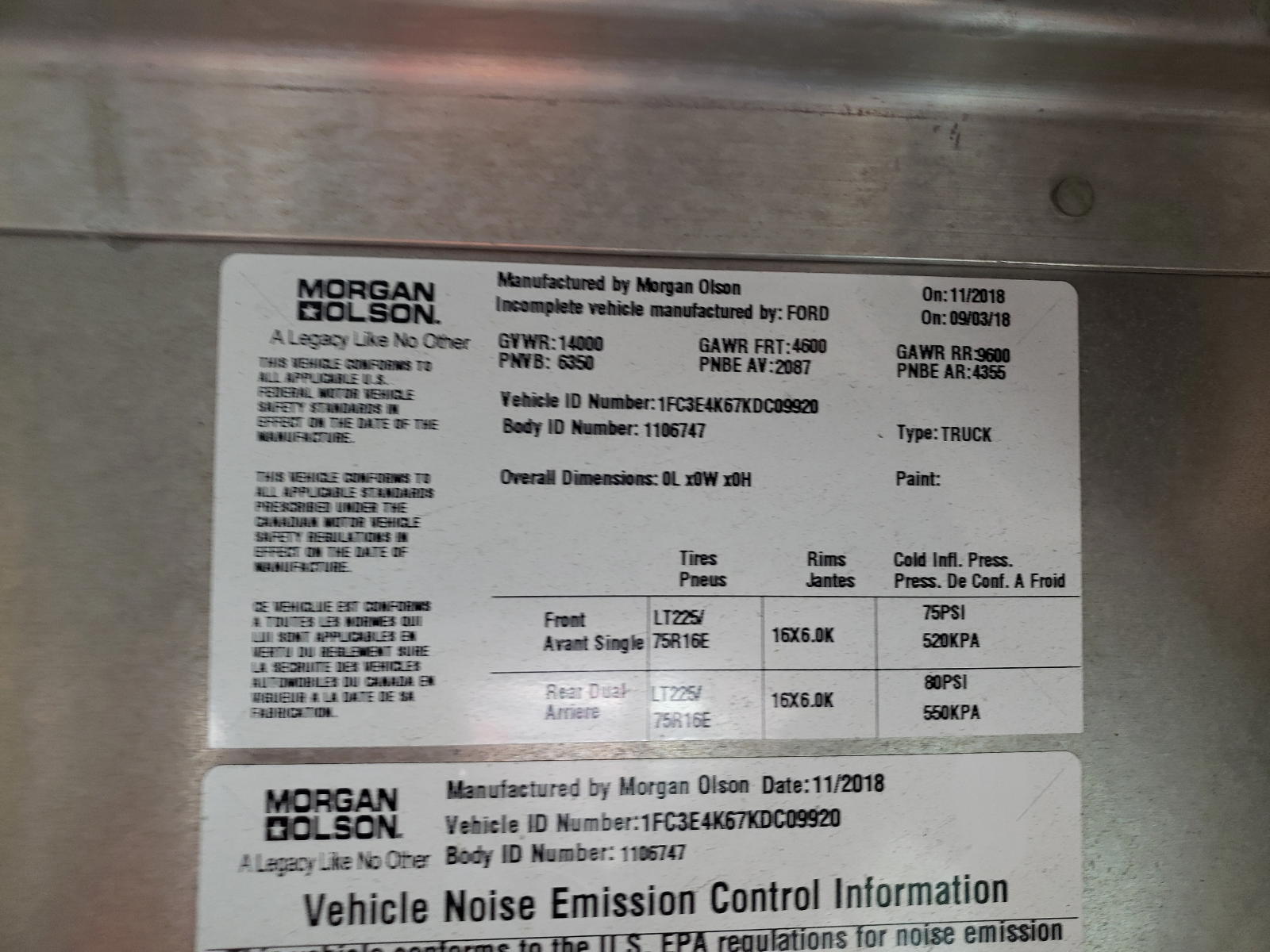 Photo 10 from auction – 2019 FORD ECONOLINE with VIN 1FC3E4K67KDC09920