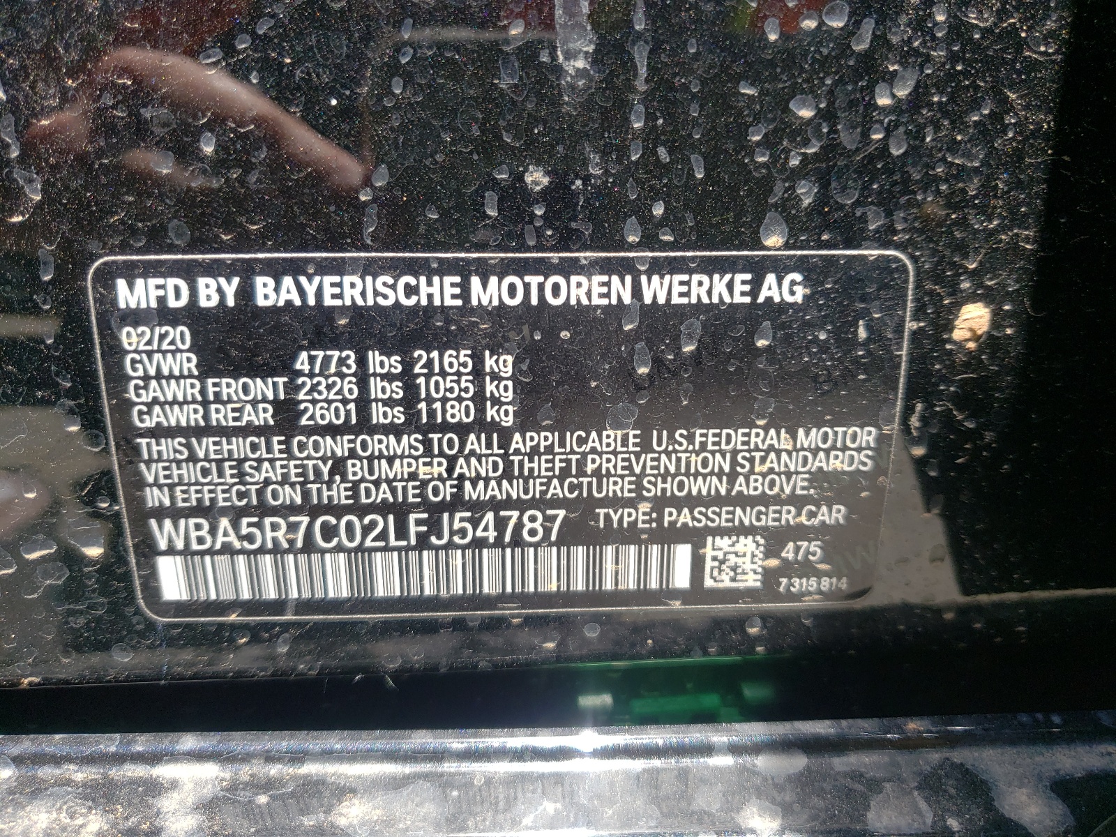 Photo 10 from auction – 2020 BMW 330XI with VIN WBA5R7C02LFJ54787