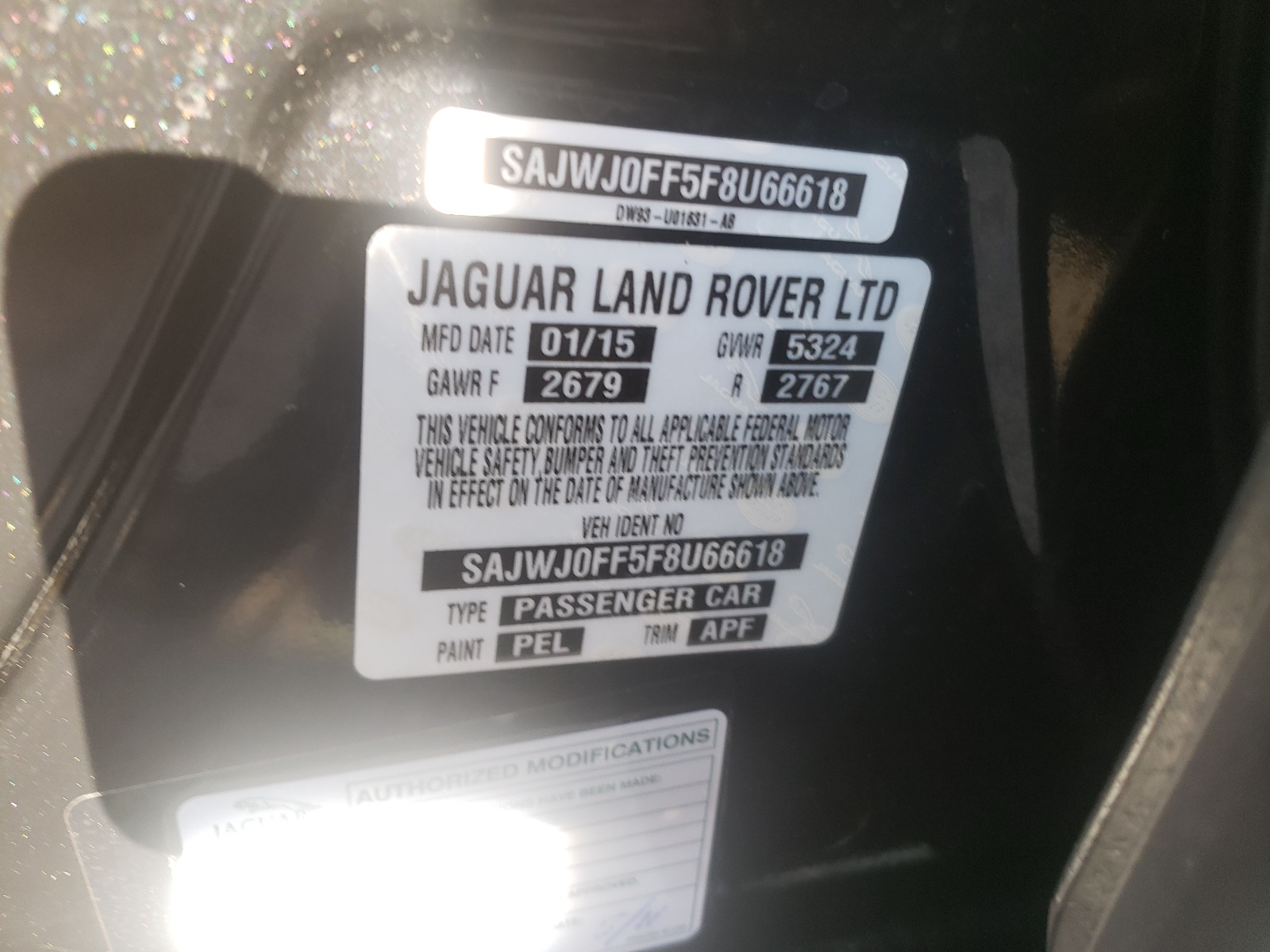 Photo 10 from auction – 2015 JAGUAR XF 3.0 SPO with VIN SAJWJ0FF5F8U66618