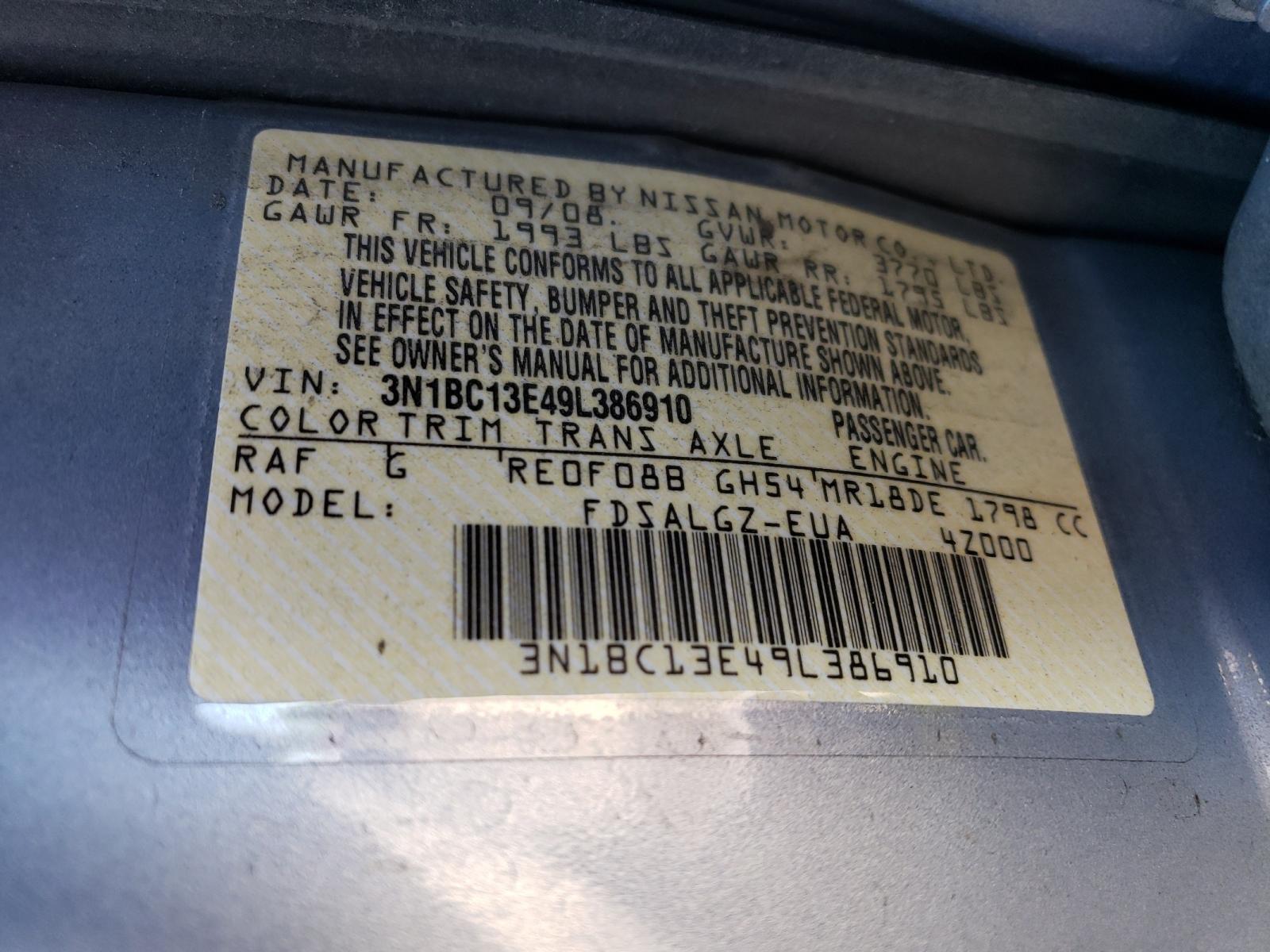Photo 10 from auction – 2009 NISSAN VERSA with VIN 3N1BC13E49L386910