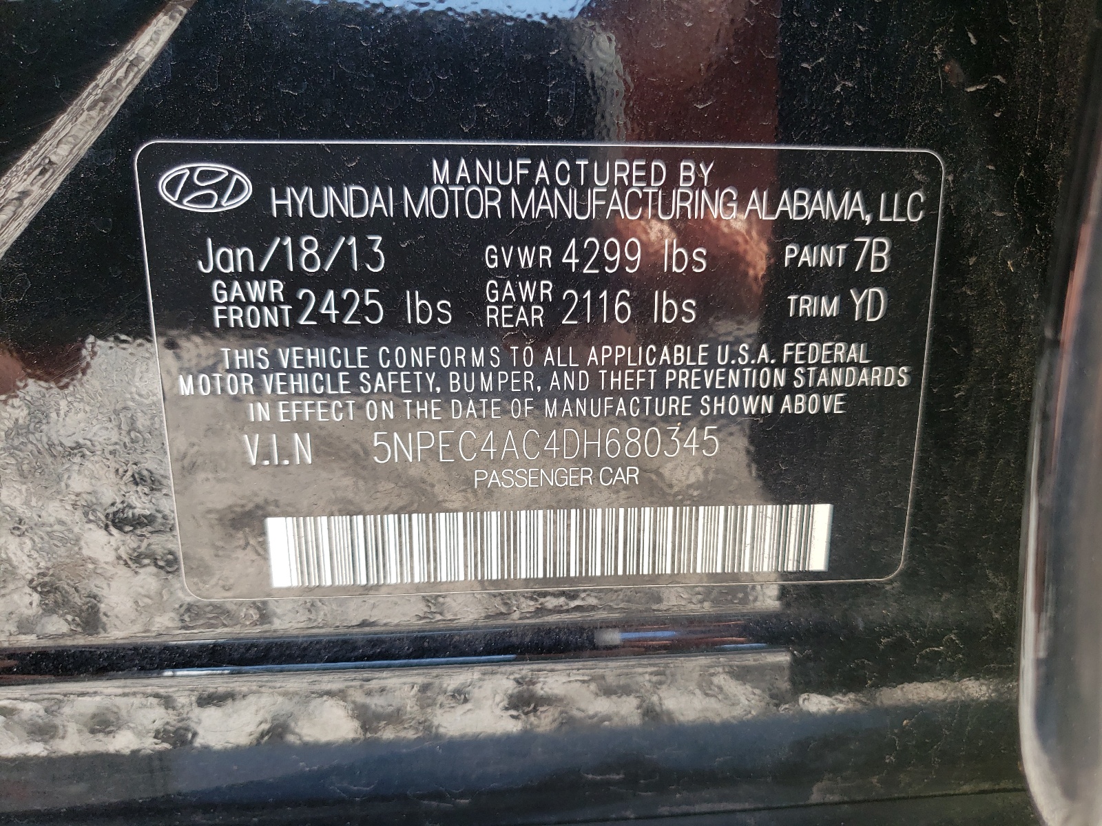Zdjęcie 10 z aukcji – 2013 HYUNDAI SONATA SE z VIN 5NPEC4AC4DH680345