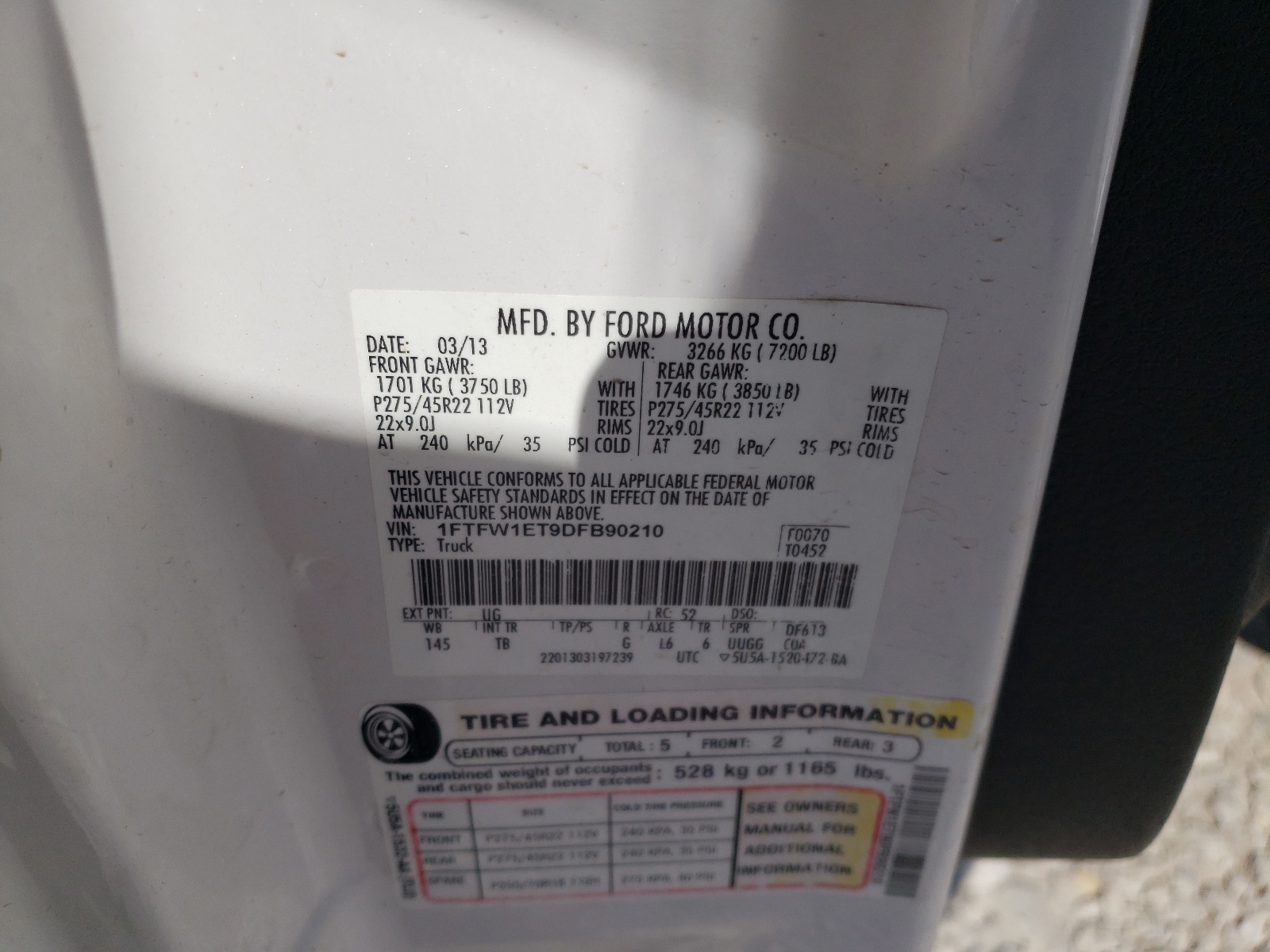 Photo 10 from auction – 2013 FORD F150 SUPER with VIN 1FTFW1ET9DFB90210