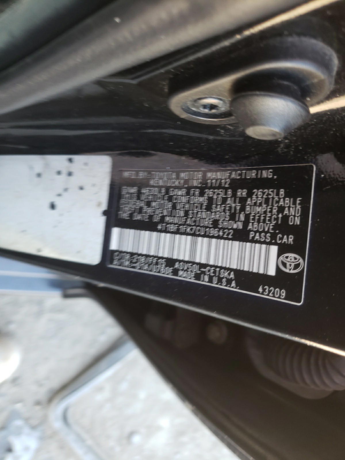 Photo 10 from auction – 2012 TOYOTA CAMRY BASE with VIN 4T1BF1FK7CU196422