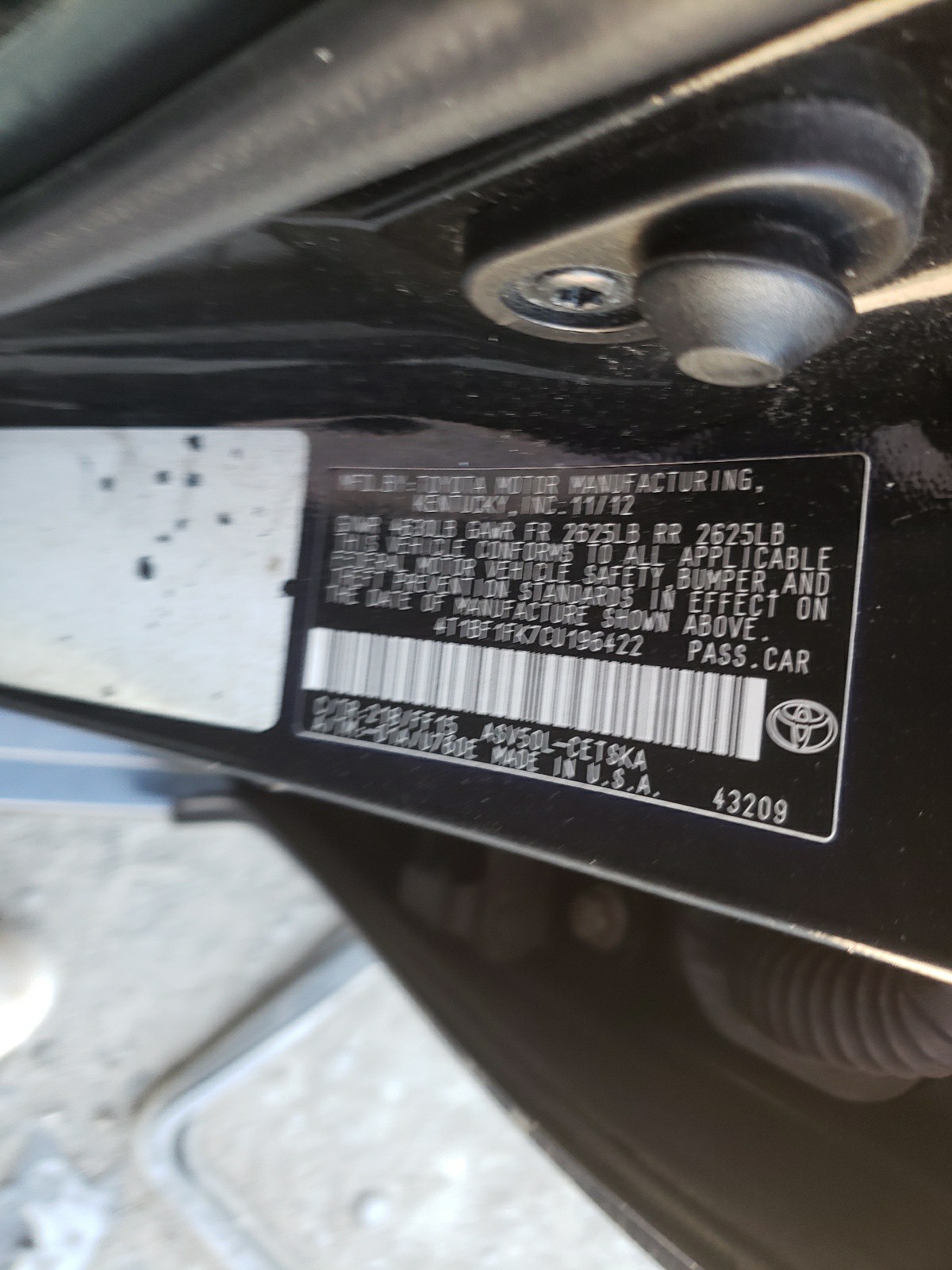 Foto 10 de la subasta – 2012 TOYOTA CAMRY BASE con VIN 4T1BF1FK7CU196422