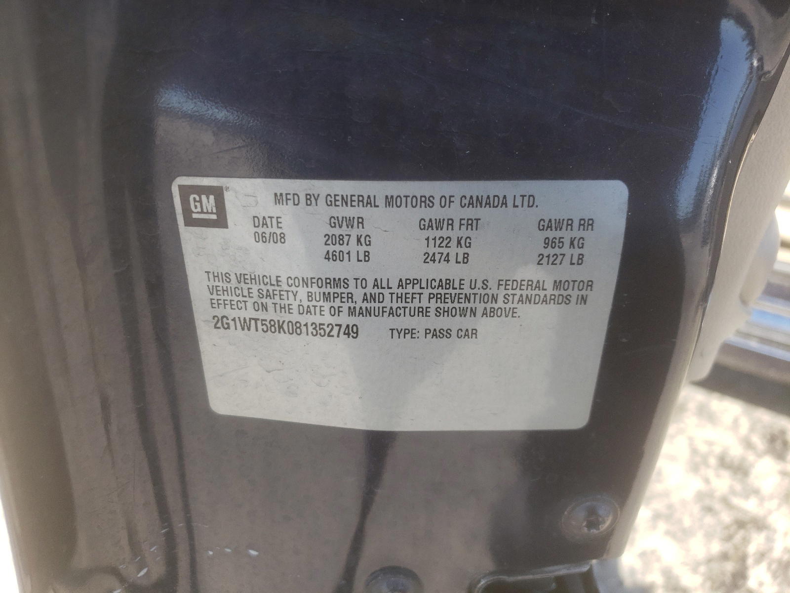 Photo 10 from auction – 2008 CHEVROLET IMPALA with VIN 2G1WT58K081352749