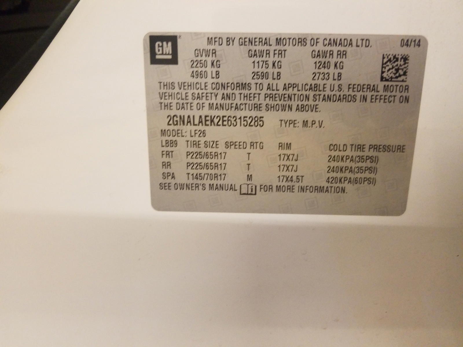 Photo 10 from auction – 2014 CHEVROLET EQUINOX LS with VIN 2GNALAEK2E6315285