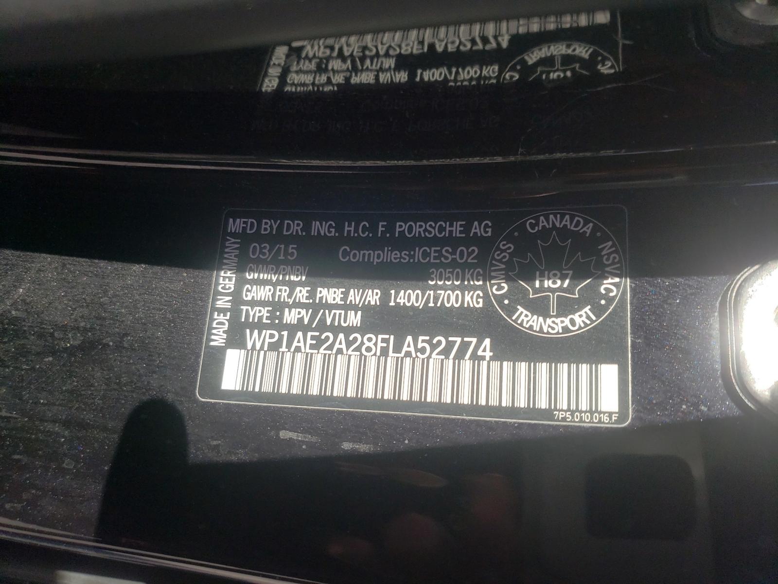 Photo 10 from auction – 2015 PORSCHE CAYENNE SE with VIN WP1AE2A28FLA52774